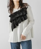 【ラジュール/Lajour】の異素材ドッキングフリルペプラムロンT 人気、トレンドファッション・服の通販 founy(ファニー) ファッション Fashion レディースファッション Fashion for Women トップス・カットソー Cut & Sew Tops ロングTシャツ・Tシャツ Longline T-Shirts & Tees カットソー Cut and Sewn Top デニム Denim, Jeans Material フリル Frill, Ruffle ペプラム Peplum, Flared Hem thumbnail ホワイト×ブラック|ID: prp329100004816537 ipo3291000000034985159