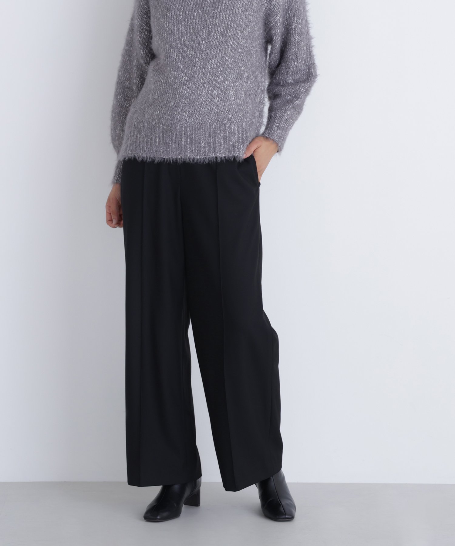 【ナチュラル ビューティー ベーシック/NATURAL BEAUTY BASIC】の楽してごめん!はくだけきちんと見えパンツ インテリア・キッズ・メンズ・レディースファッション・服の通販 founy(ファニー) 　ファッション　Fashion　レディースファッション　Fashion for Women　パンツ　Pants & Trousers　ストレート　Straight, Straight Cut　センター　Center, Center Line　リラックス　Relax, Relaxed Fit　ワイド　Wide, Wide Fit　エレガント 上品　Elegant　ブラック|ID: prp329100004816568 ipo3291000000034985436