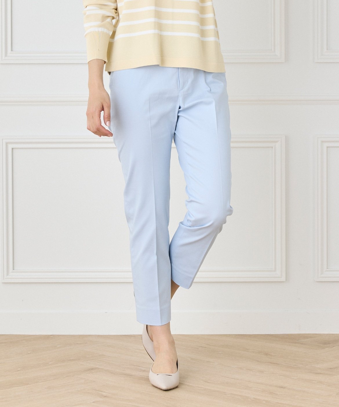 【セブンアイディコンセプト/7-IDconcept】のコットンストレッチベーシックパンツ インテリア・キッズ・メンズ・レディースファッション・服の通販 founy(ファニー) 　ファッション　Fashion　レディースファッション　Fashion for Women　パンツ　Pants & Trousers　シルク　Silk, 100% Silk　ストレッチ　Stretch, Stretchy Fabric　ストレート　Straight, Straight Cut　センター　Center, Center Line　パターン　Pattern, Design Print　ベーシック　Basic, Essential　ポケット　Pocket, Pocket Detail　定番　Standard, Basic Item　サックス|ID: prp329100004816632 ipo3291000000034985910