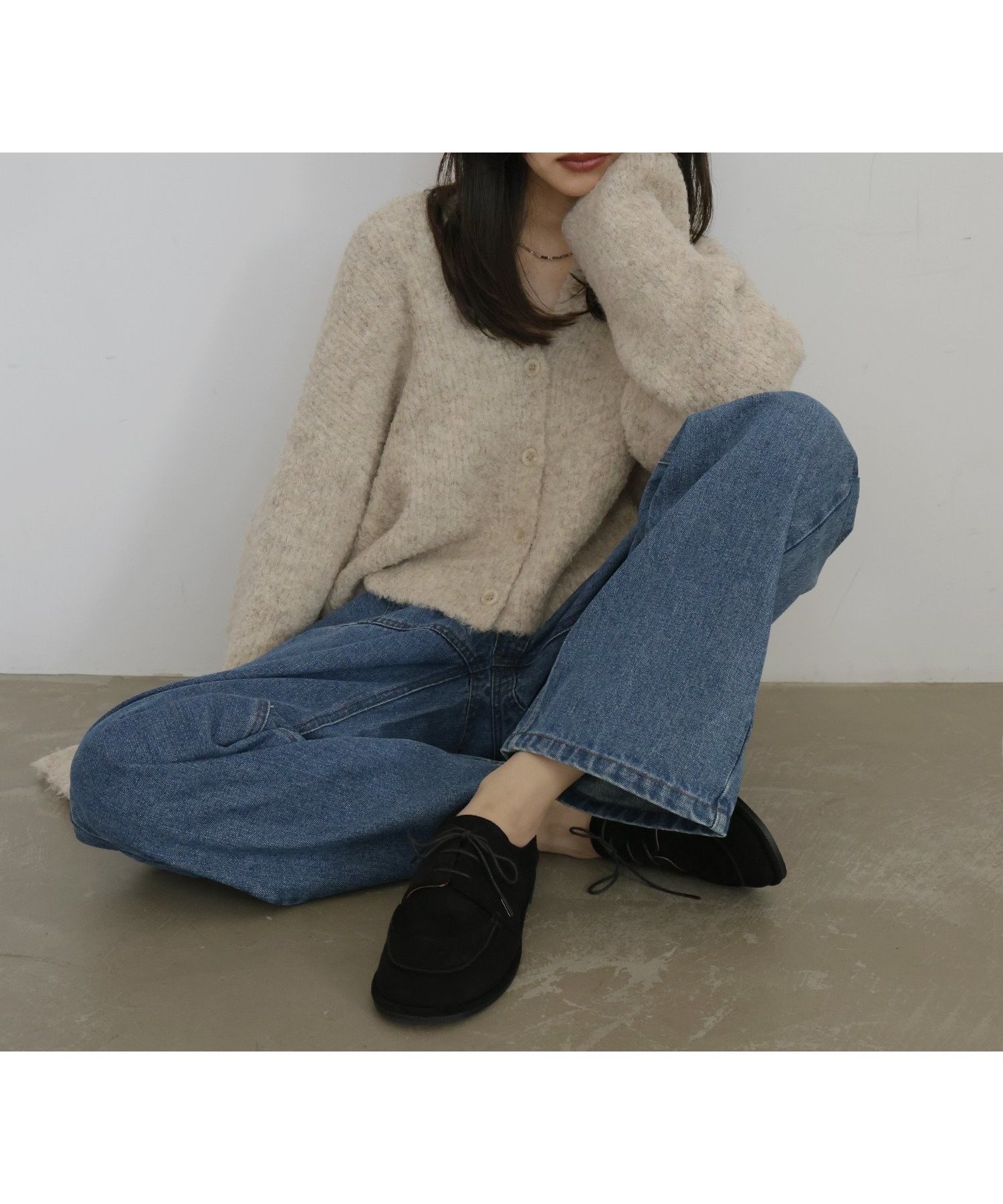 【ヘラム/hellam】のブークレクルーネックカーディガン インテリア・キッズ・メンズ・レディースファッション・服の通販 founy(ファニー) 　ファッション　Fashion　レディースファッション　Fashion for Women　トップス・カットソー　Cut & Sew Tops　カーディガン・羽織り　Layered Style Cardigans　ベージュ|ID: prp329100004816633 ipo3291000000034985918