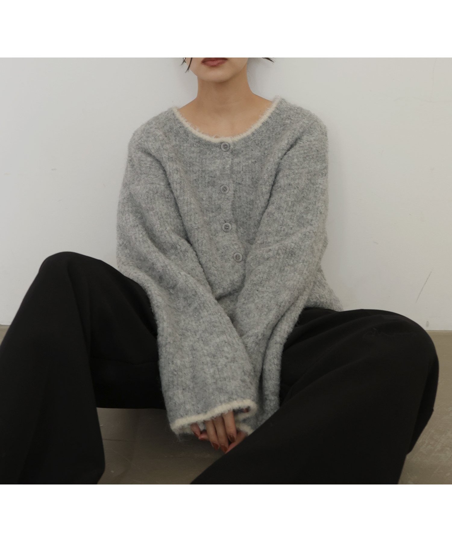 【ヘラム/hellam】のブークレクルーネックカーディガン インテリア・キッズ・メンズ・レディースファッション・服の通販 founy(ファニー) 　ファッション　Fashion　レディースファッション　Fashion for Women　トップス・カットソー　Cut & Sew Tops　カーディガン・羽織り　Layered Style Cardigans　グレー|ID: prp329100004816633 ipo3291000000034985919