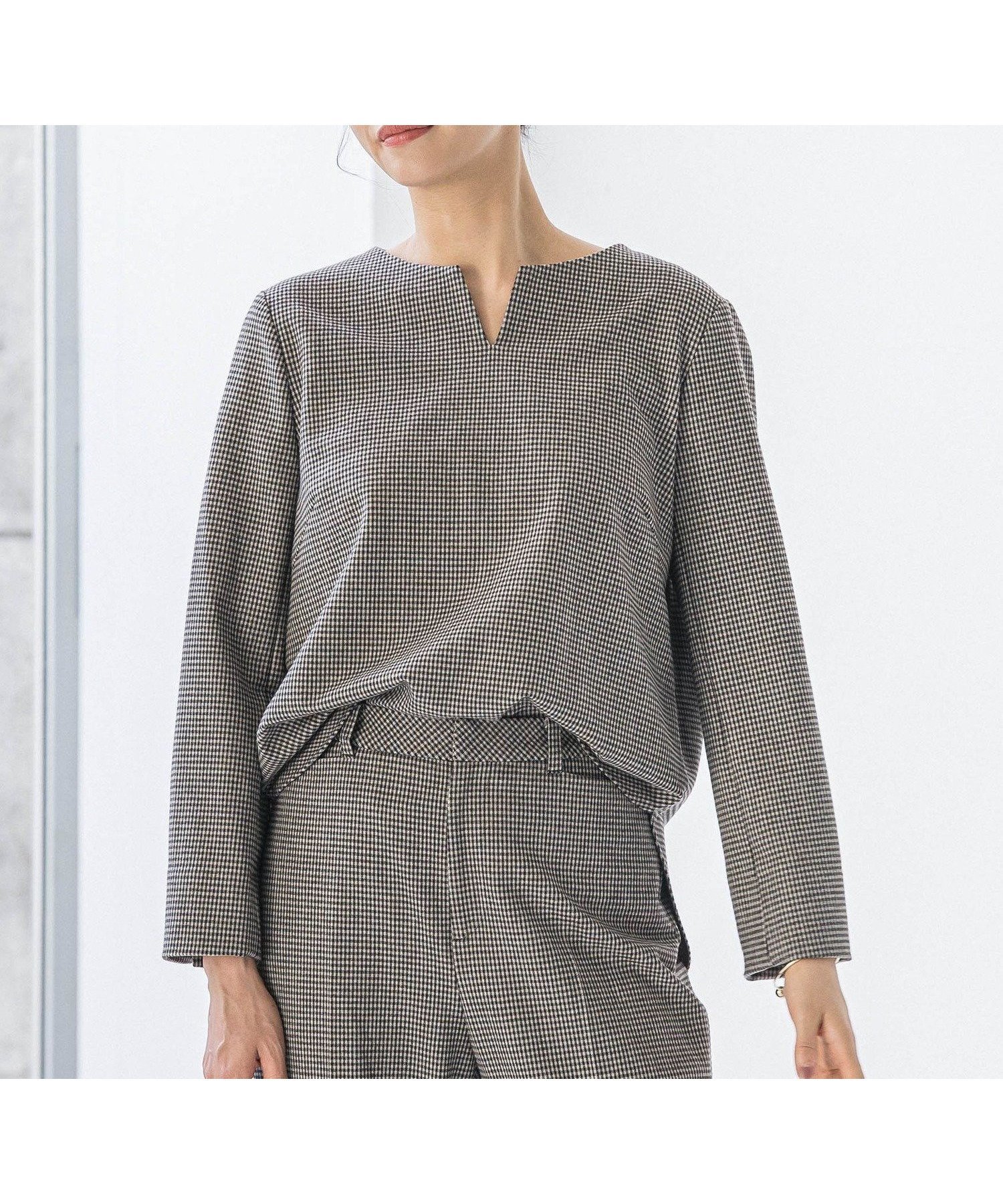 【ロートレ アモン/LAUTRE AMONT】の両面起毛キーネックブラウス WEB限定11号サイズ インテリア・キッズ・メンズ・レディースファッション・服の通販 founy(ファニー) 　ファッション　Fashion　レディースファッション　Fashion for Women　トップス・カットソー　Cut & Sew Tops　シャツ・ブラウス・オフィスカジュアル　Elegant Blouses & Button-Ups　秋　Autumn　ジャケット　Jacket, Outerwear　セットアップ　Set-Up, Coordinated Outfit　ワイド　Wide, Wide Fit　A/W・秋冬　Autumn/Winter　おすすめ　Recommended / Our Picks　エレガント 上品　Elegant　ビジネス 仕事 通勤　Business / Work / Commuting　2025年　2025　2025-2026秋冬・A/W　Autumn/Winter 2025–26 AW25–26　チェック|ID: prp329100004816645 ipo3291000000034986062