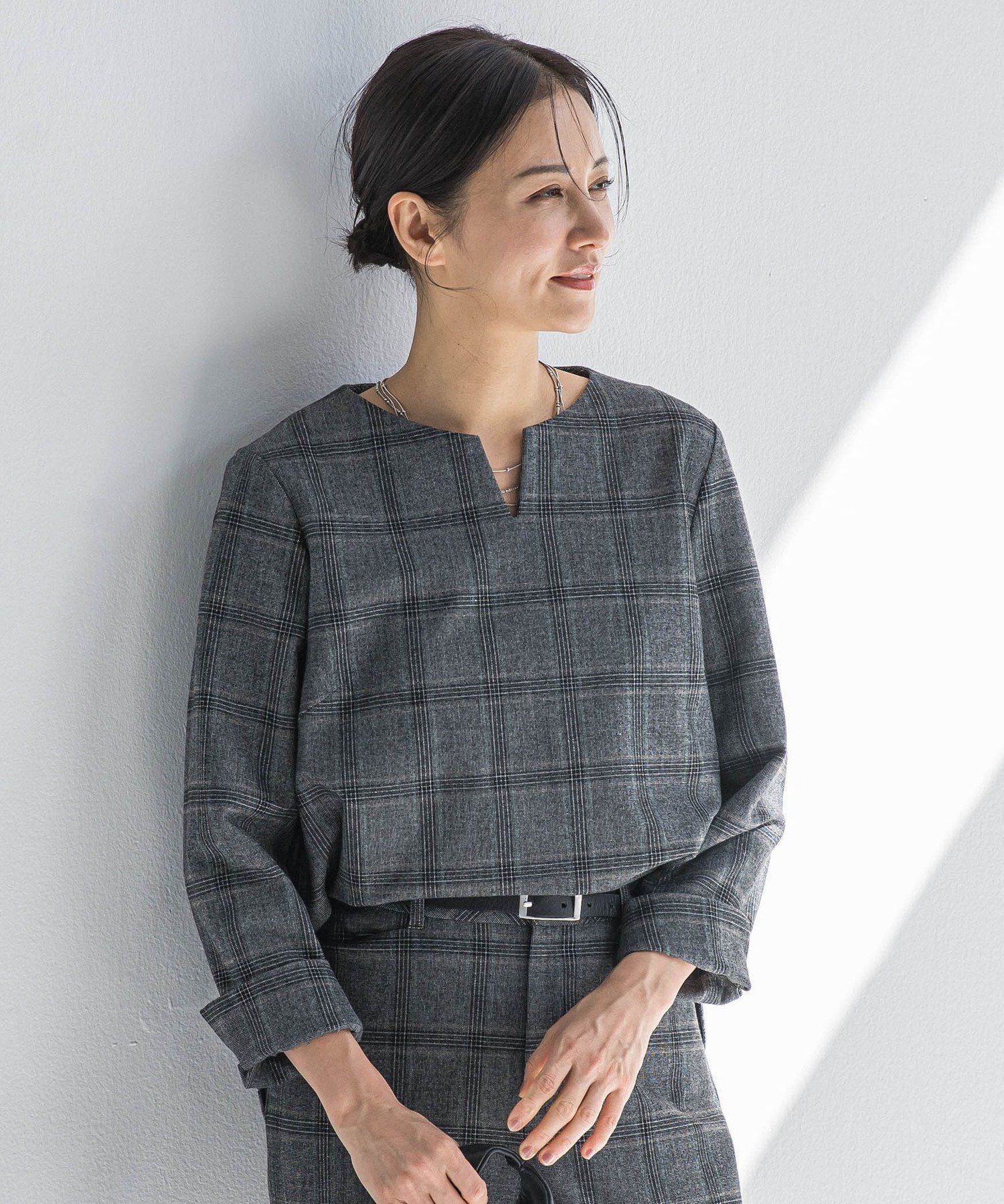 【ロートレ アモン/LAUTRE AMONT】の両面起毛キーネックブラウス WEB限定11号サイズ インテリア・キッズ・メンズ・レディースファッション・服の通販 founy(ファニー) 　ファッション　Fashion　レディースファッション　Fashion for Women　トップス・カットソー　Cut & Sew Tops　シャツ・ブラウス・オフィスカジュアル　Elegant Blouses & Button-Ups　秋　Autumn　ジャケット　Jacket, Outerwear　セットアップ　Set-Up, Coordinated Outfit　ワイド　Wide, Wide Fit　A/W・秋冬　Autumn/Winter　おすすめ　Recommended / Our Picks　エレガント 上品　Elegant　ビジネス 仕事 通勤　Business / Work / Commuting　2025年　2025　2025-2026秋冬・A/W　Autumn/Winter 2025–26 AW25–26　チェック|ID: prp329100004816645 ipo3291000000034986063