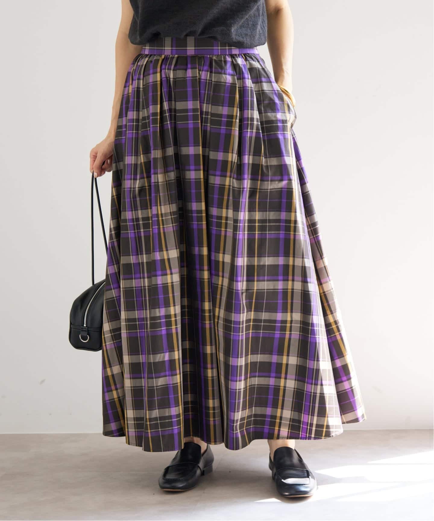 【イエナ/IENA】のGRUPPOCINQUEタフタスカート インテリア・キッズ・メンズ・レディースファッション・服の通販 founy(ファニー) 　ファッション　Fashion　レディースファッション　Fashion for Women　スカート　Skirts　イタリア　Italy　ギャザー　Gathered, Ruffled　シンプル　Simple, Minimal　スマート　Smart, Elegant　タフタ　Taffeta, Structured Fabric　チェック　Check, Plaid, Tartan　パープル　Purple, Violet　A/W・秋冬　Autumn/Winter　2025年　2025　2025-2026秋冬・A/W　Autumn/Winter 2025–26 AW25–26　パープル|ID: prp329100004816646 ipo3291000000034986065
