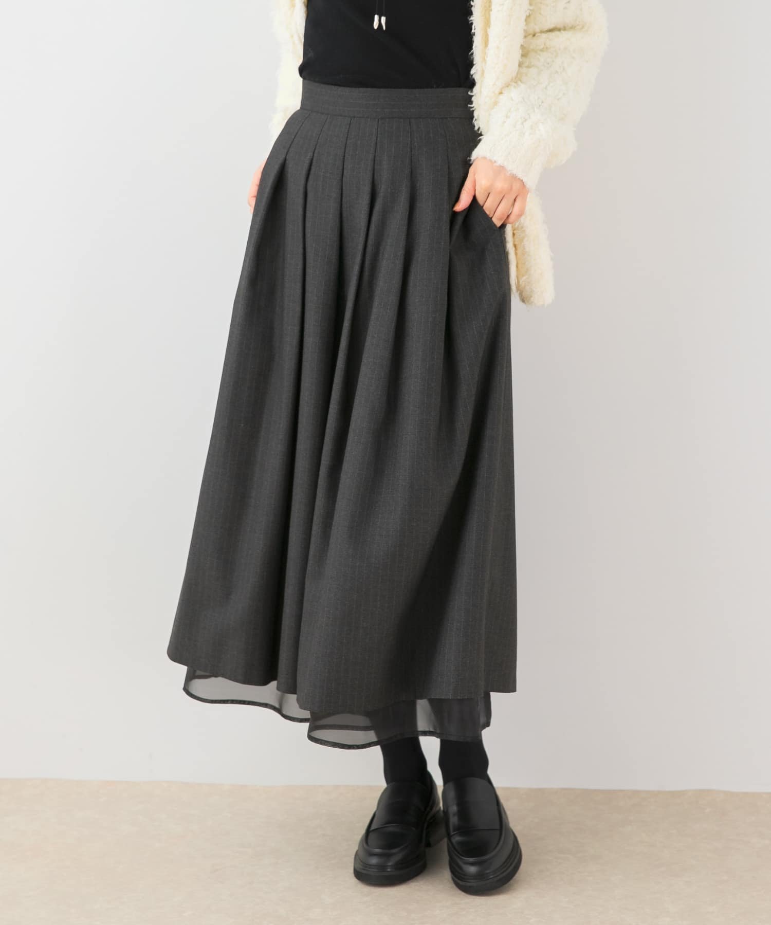 【アーバンリサーチ ロッソ/URBAN RESEARCH ROSSO】のF by ROSSO ツイードライクフレアスカート インテリア・キッズ・メンズ・レディースファッション・服の通販 founy(ファニー) 　ファッション　Fashion　レディースファッション　Fashion for Women　スカート　Skirts　Aライン・フレアスカート　A-Line & Flared Skirts　シアー　Sheer, See-Through　ストライプ　Stripe, Striped Pattern　ミックス　Mix, Mixed Style　A/W・秋冬　Autumn/Winter　冬　Winter / This Winter　2025年　2025　2025-2026秋冬・A/W　Autumn/Winter 2025–26 AW25–26　チャコールグレー|ID: prp329100004816682 ipo3291000000034986328