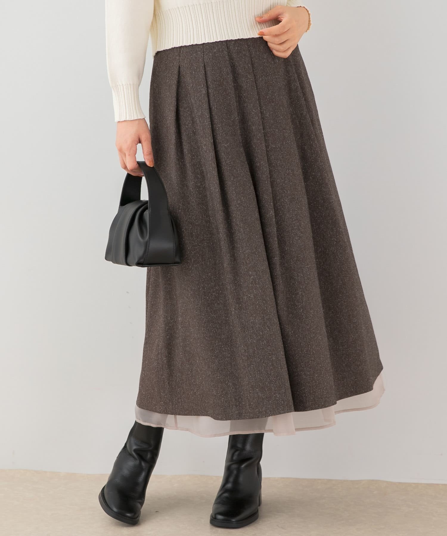 【アーバンリサーチ ロッソ/URBAN RESEARCH ROSSO】のF by ROSSO ツイードライクフレアスカート インテリア・キッズ・メンズ・レディースファッション・服の通販 founy(ファニー) 　ファッション　Fashion　レディースファッション　Fashion for Women　スカート　Skirts　Aライン・フレアスカート　A-Line & Flared Skirts　シアー　Sheer, See-Through　ストライプ　Stripe, Striped Pattern　ミックス　Mix, Mixed Style　A/W・秋冬　Autumn/Winter　冬　Winter / This Winter　2025年　2025　2025-2026秋冬・A/W　Autumn/Winter 2025–26 AW25–26　ブラウン|ID: prp329100004816682 ipo3291000000034986330