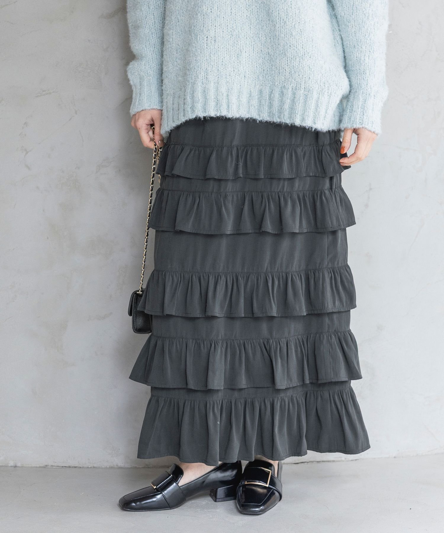 【アパートバイローリーズ/apart by lowrys】のティアードフリルスカート インテリア・キッズ・メンズ・レディースファッション・服の通販 founy(ファニー) 　ファッション　Fashion　レディースファッション　Fashion for Women　スカート　Skirts　ティアードスカート　Tiered Skirt, Flounced Skirt　フリル　Frill, Ruffle　エレガント 上品　Elegant　軽量　Lightweight, Ultra Light　ブラック09|ID: prp329100004816685 ipo3291000000034986353