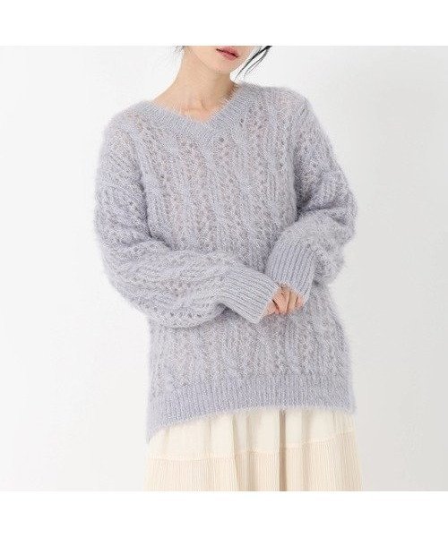 【ストロベリーフィールズ/STRAWBERRY FIELDS】のレース編みシャギーニット インテリア・キッズ・メンズ・レディースファッション・服の通販 founy(ファニー) 　ファッション　Fashion　レディースファッション　Fashion for Women　トップス・カットソー　Cut & Sew Tops　ニット　Knit Tops & Sweaters　レース　Lace, Lace Fabric　サックス2|ID: prp329100004816697 ipo3291000000034986464