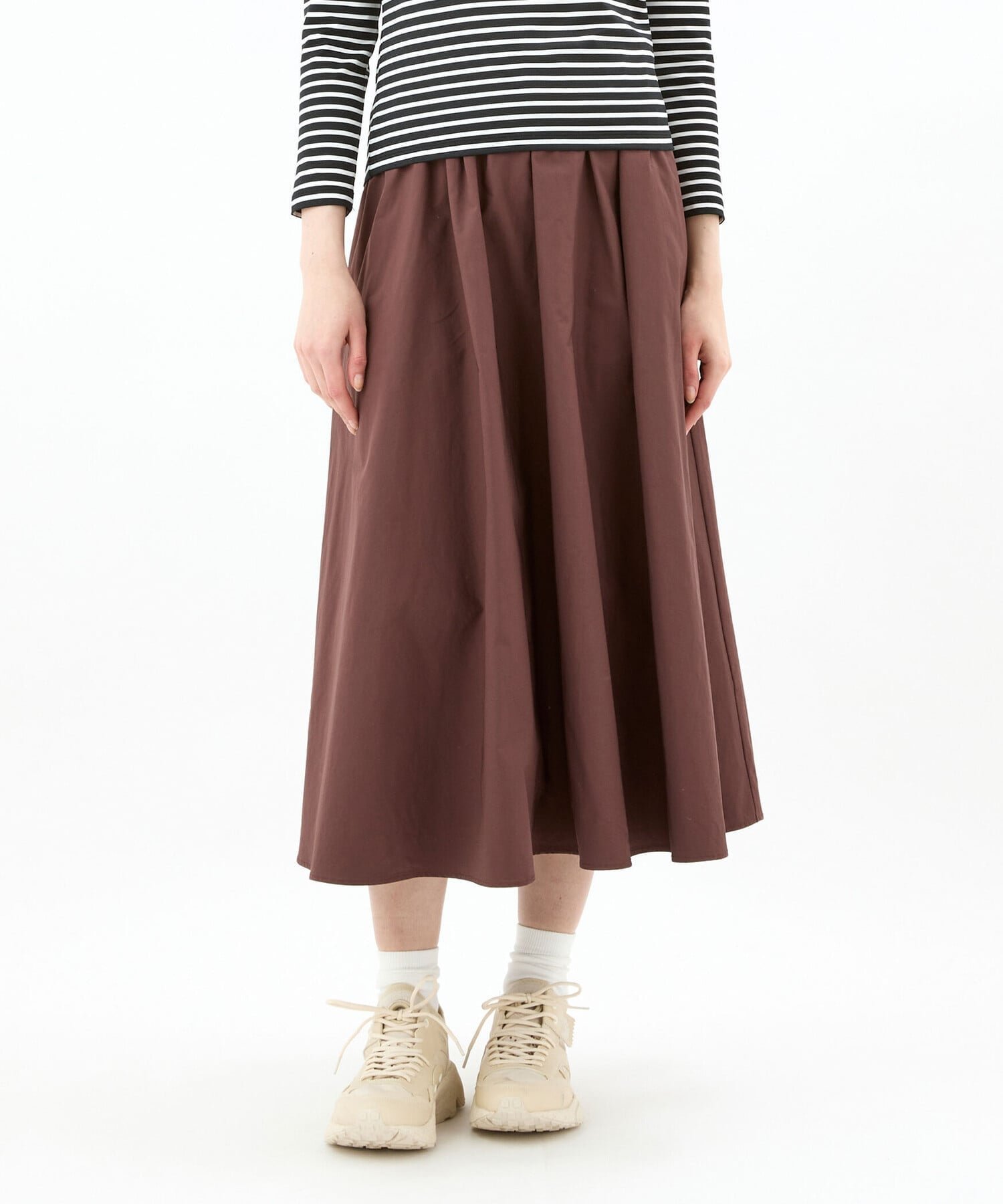 【ビショップ/Bshop】のウエストギャザースカート WOMEN インテリア・キッズ・メンズ・レディースファッション・服の通販 founy(ファニー) 　ファッション　Fashion　レディースファッション　Fashion for Women　スカート　Skirts　ギャザー　Gathered, Ruffled　フランス　France, French　ボーダー　Border, Stripe　ロング　Long, Long-Length　エレガント 上品　Elegant　DKBROWN|ID: prp329100004816699 ipo3291000000034986484