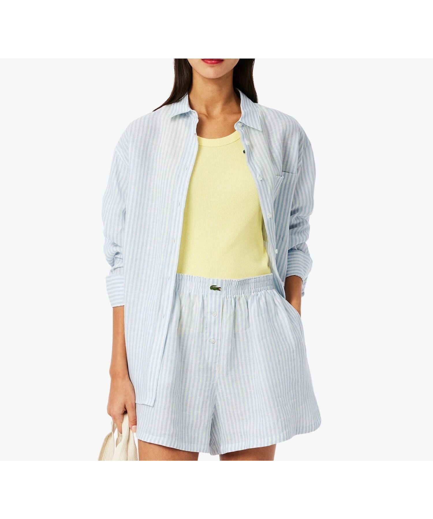 【ラコステ/LACOSTE】のリネンストライプオーバーサイズシャツ 人気、トレンドファッション・服の通販 founy(ファニー) 　ファッション　Fashion　レディースファッション　Fashion for Women　トップス・カットソー　Cut & Sew Tops　シャツ・ブラウス・オフィスカジュアル　Elegant Blouses & Button-Ups　エレガント 上品　Elegant　ショルダー　Shoulder, Shoulder Strap　ストライプ　Stripe, Striped Pattern　ダウン　Down, Puffer　トレンド　Trend, Trending Now　ドロップ　Drop Shoulder, Dropped Style　パターン　Pattern, Design Print　パッチ　Patch, Appliqué　ベーシック　Basic, Essential　ポケット　Pocket, Pocket Detail　リネン　Linen, Linen Fabric　夏　Summer　春　Spring　S/S・春夏　SS, Spring/Summer, Warm Season　軽量　Lightweight, Ultra Light　 other-1|ID: prp329100004816746 ipo3291000000034986935