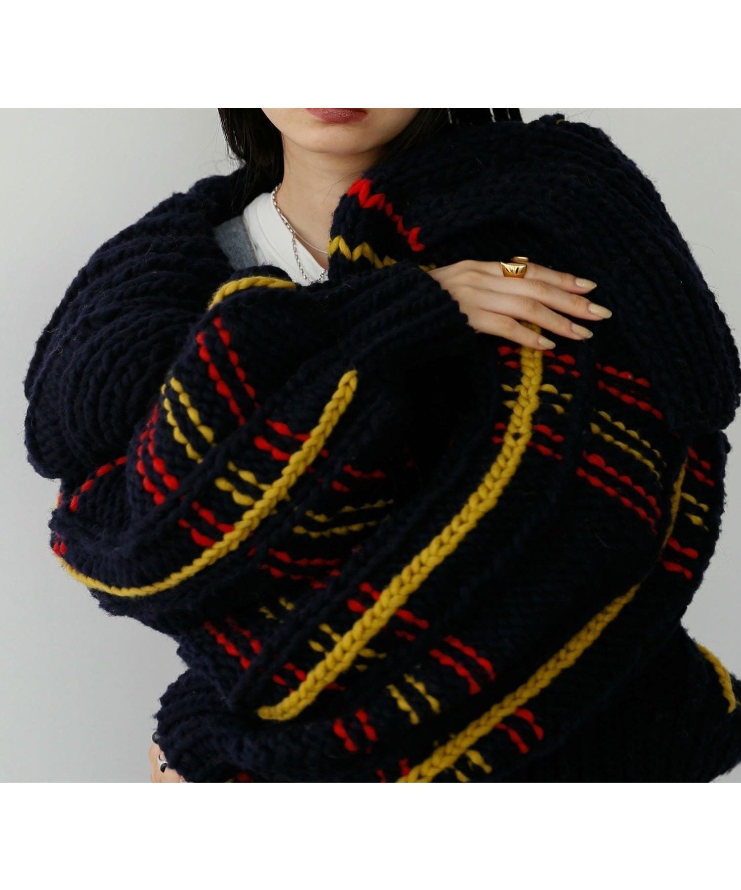 【カトリン トウキョウ/Katrin TOKYO】のhandmade check knit cardigan インテリア・キッズ・メンズ・レディースファッション・服の通販 founy(ファニー) 　ファッション　Fashion　レディースファッション　Fashion for Women　トップス・カットソー　Cut & Sew Tops　ニット　Knit Tops & Sweaters　カーディガン・羽織り　Layered Style Cardigans　イエロー　Yellow　インナー　Innerwear　秋　Autumn　カーディガン　Cardigan, Knitwear　キャミソール　Camisole, Spaghetti Strap Top　今季　This Season, Current Season　スラックス　Slacks, Dress Pants　チェック　Check, Plaid, Tartan　テクスチャー　Texture, Textured Fabric　デニム　Denim, Jeans Material　手編み　Hand-Knitted, Handmade Knit　ハンド　Hand, Handmade　ビッグ　Big, Oversized　ベーシック　Basic, Essential　冬　Winter / This Winter　おすすめ　Recommended / Our Picks　navy|ID: prp329100004816773 ipo3291000000034987238