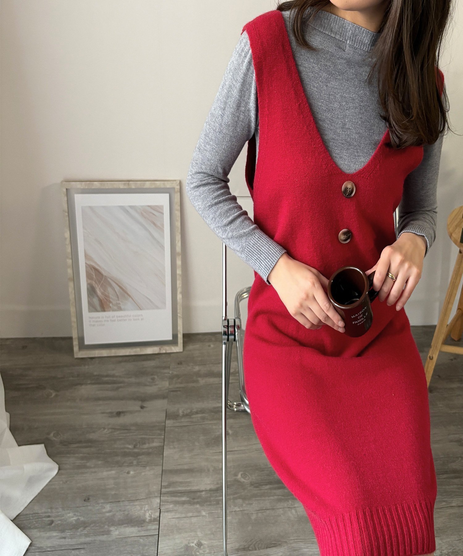 【アミュレット/Amulet】の【Dewlily】ニットベストワンピース インテリア・キッズ・メンズ・レディースファッション・服の通販 founy(ファニー) 　ファッション　Fashion　レディースファッション　Fashion for Women　アウター　Coat / Outerwear Collection　カットソー　Cut and Sewn Top　ベスト　Vest, Waistcoat　レッド|ID: prp329100004816784 ipo3291000000034987372