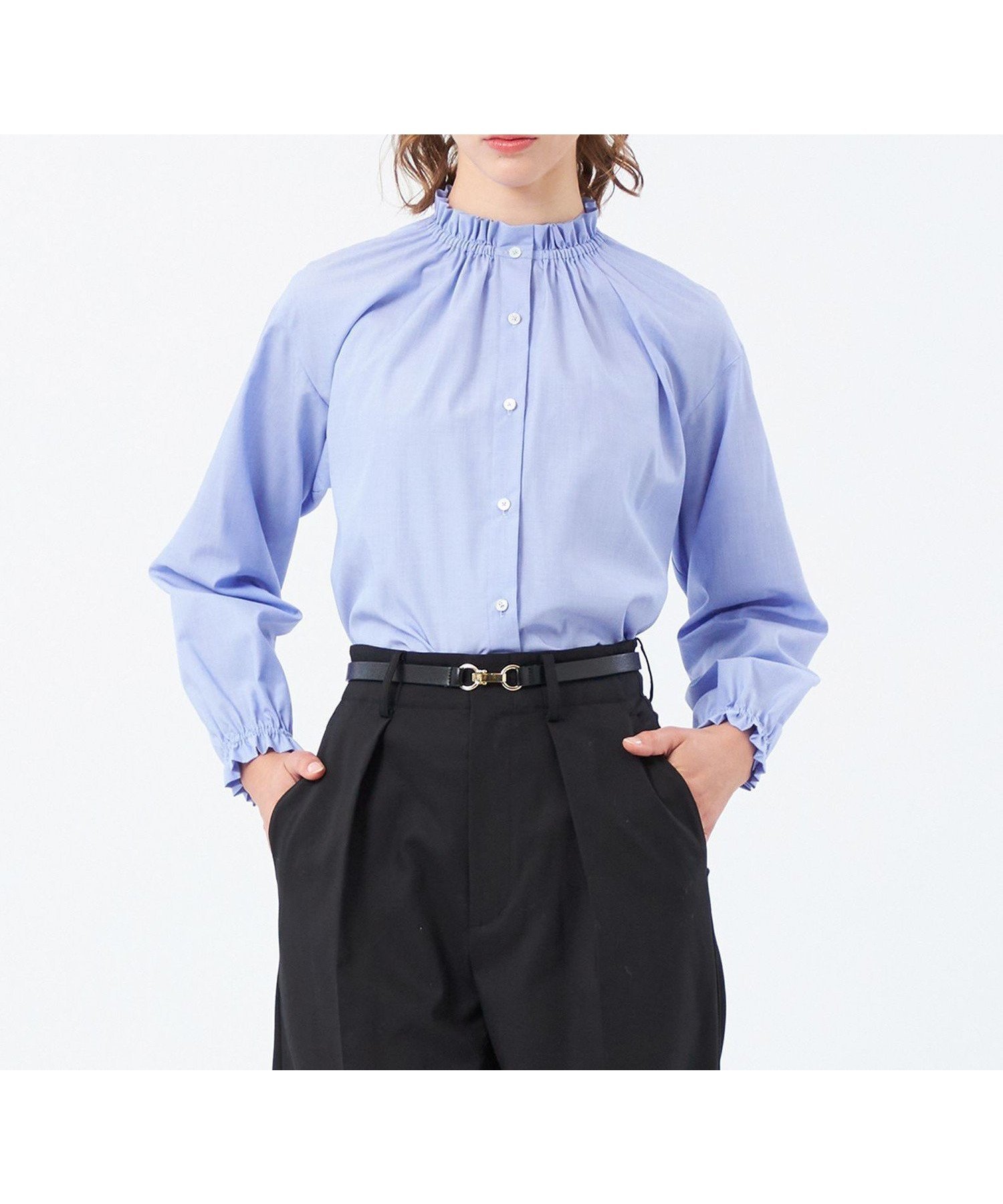 【マッキントッシュ フィロソフィー/MACKINTOSH PHILOSOPHY】のフリルカラーコットンブラウス 人気、トレンドファッション・服の通販 founy(ファニー) 　ファッション　Fashion　レディースファッション　Fashion for Women　トップス・カットソー　Cut & Sew Tops　シャツ・ブラウス・オフィスカジュアル　Elegant Blouses & Button-Ups　おすすめ　Recommended / Our Picks　インディゴ　Indigo Denim　ギャザー　Gathered, Ruffled　シャンブレー　Chambray, Denim-Like Fabric　ネップ　Nepp, Slub Yarn　フリル　Frill, Ruffle　エレガント 上品　Elegant　冬　Winter / This Winter　春　Spring　秋　Autumn　 other-1|ID: prp329100004816795 ipo3291000000034987440