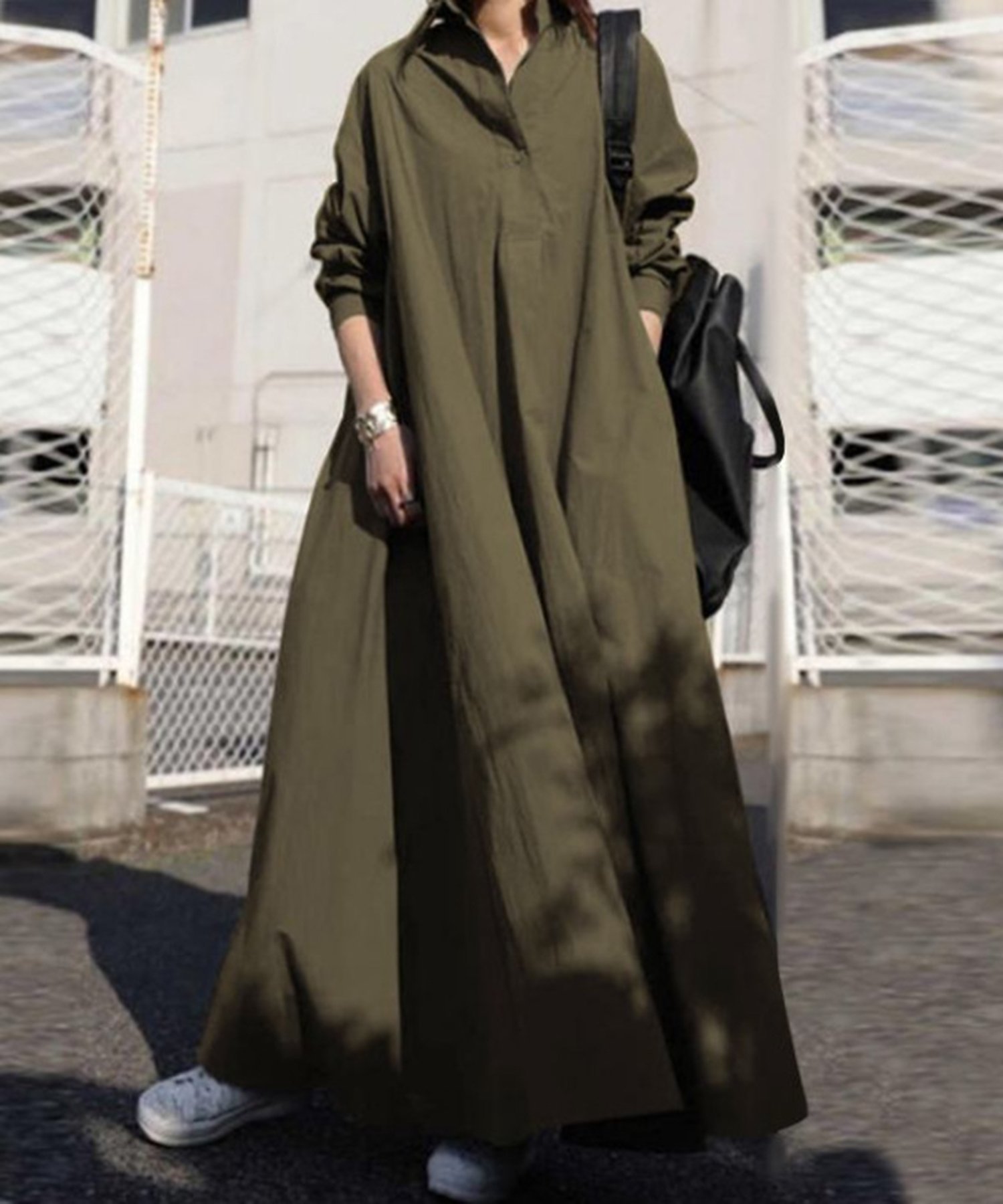 【セットアップセブン/SETUP7】のSETUP7/ロング丈フレアスキッパーフレアシャツワンピース 体形カバー 長袖 インテリア・キッズ・メンズ・レディースファッション・服の通販 founy(ファニー) 　ファッション　Fashion　レディースファッション　Fashion for Women　ワンピース　Dresses　シャツワンピース / 1枚で着映えコーデ　Shirt Dresses　アンダー　Underwear Essentials　コンパクト　Compact, Small Size　ショート　Short, Short Length　シンプル　Simple, Minimal　スウェット / スエット　Sweatshirt, Sweatwear　スキッパー　Skipper, Open Collar　ストライプ　Stripe, Striped Pattern　スポーツ　Sports, Activewear　セットアップ　Set-Up, Coordinated Outfit　トレンド　Trend, Trending Now　長袖　Long Sleeve, Full Sleeve　バランス　Balance, Style Balance　ベスト　Vest, Waistcoat　ミックス　Mix, Mixed Style　リラックス　Relax, Relaxed Fit　レギンス　Leggings, Stretch Pants　ロング　Long, Long-Length　ワーク　Workwear, Utility Style　再入荷　Restock / Back in Stock　KHK|ID: prp329100004816802 ipo3291000000034987490