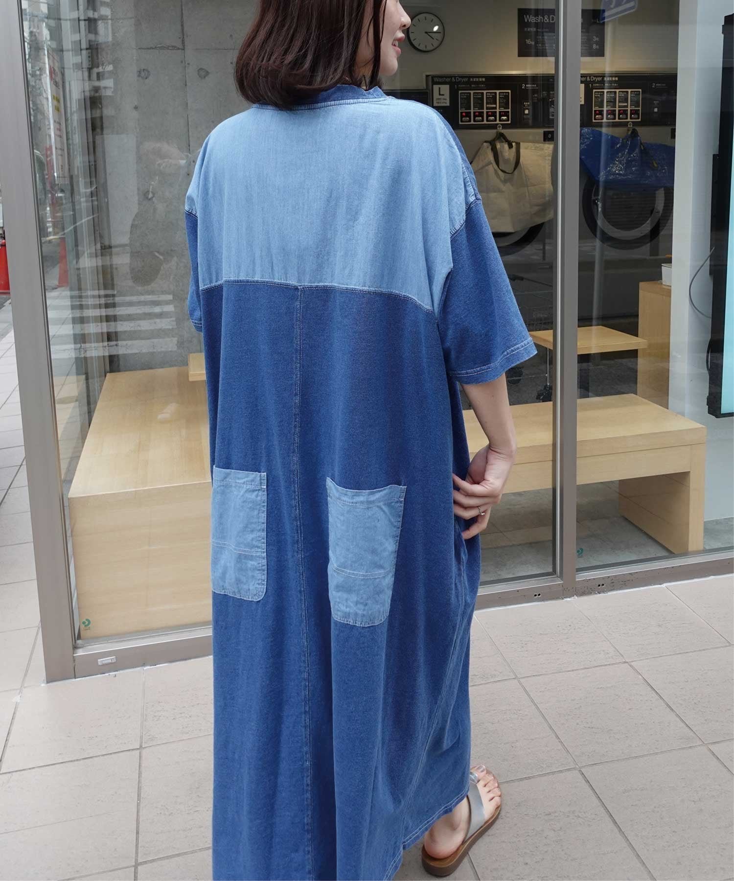 【コーナーズ/CORNERS】の配色ステッチオーバーサイズ半袖Tシャツワンピース インテリア・キッズ・メンズ・レディースファッション・服の通販 founy(ファニー) 　ファッション　Fashion　レディースファッション　Fashion for Women　ワンピース　Dresses　シャツワンピース / 1枚で着映えコーデ　Shirt Dresses　半袖　Short Sleeve, Half Sleeve　ブルー|ID: prp329100004816804 ipo3291000000034987502