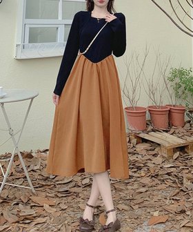 【アミュレット/Amulet】のドッキングフレアワンピース 人気、トレンドファッション・服の通販 founy(ファニー) ファッション Fashion レディースファッション Fashion for Women ワンピース Dresses カーディガン Cardigan, Knitwear ドッキング Docking, Mixed Material |ID:prp329100004816817