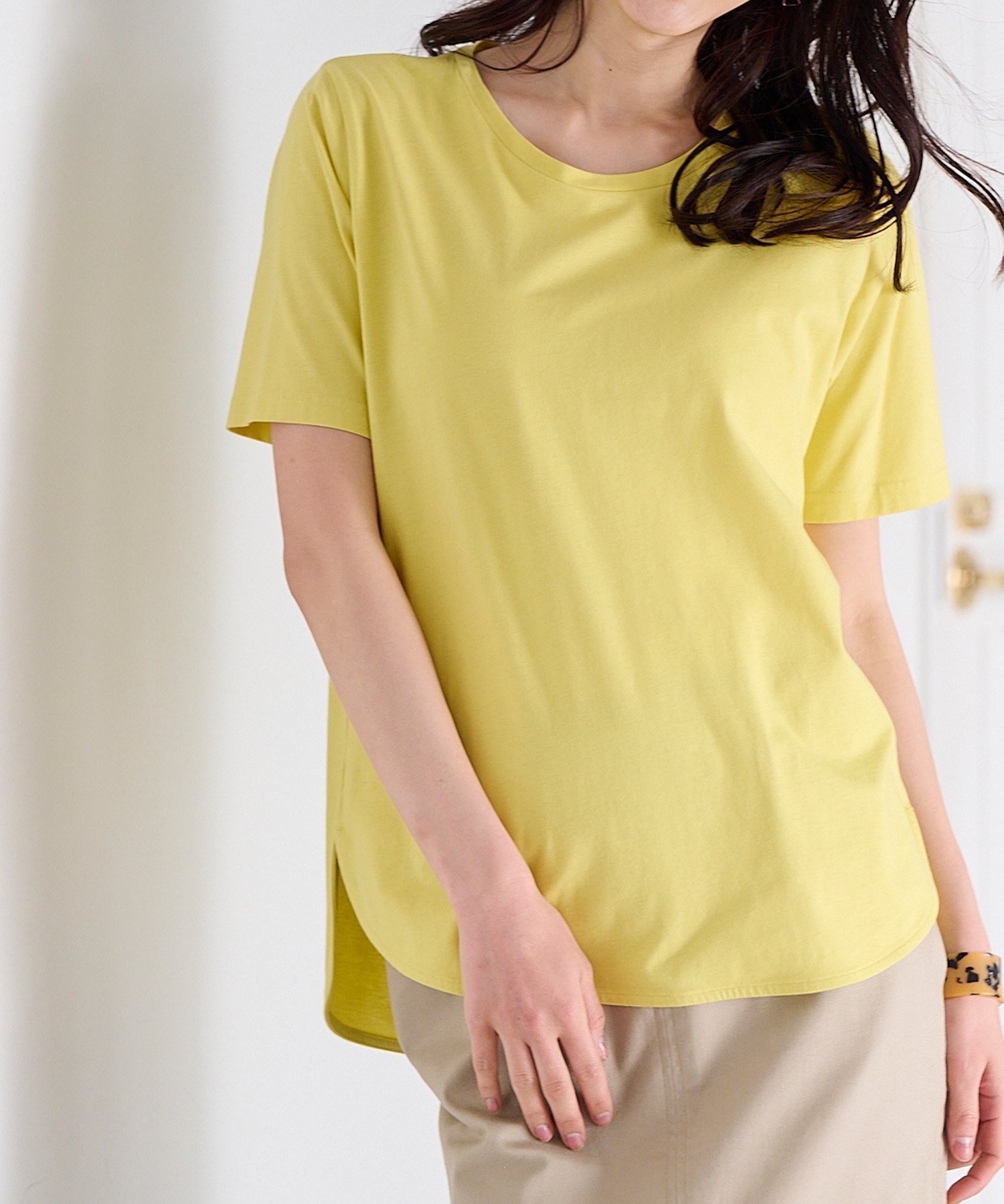 【ラナン/Ranan】のRanan/ B.C ひんやり!UV!ラウンドヘムプルオーバー インテリア・キッズ・メンズ・レディースファッション・服の通販 founy(ファニー) 　ファッション　Fashion　レディースファッション　Fashion for Women　トップス・カットソー　Cut & Sew Tops　カジュアルプルオーバー・ニットトップス　Pullovers & Knit Tops / Casual Pullovers　インナー　Innerwear　チュニック　Tunic, Long Top　ラウンド　Round, Round Neck　夏　Summer　エレガント 上品　Elegant　イエロー|ID: prp329100004816852 ipo3291000000034987913