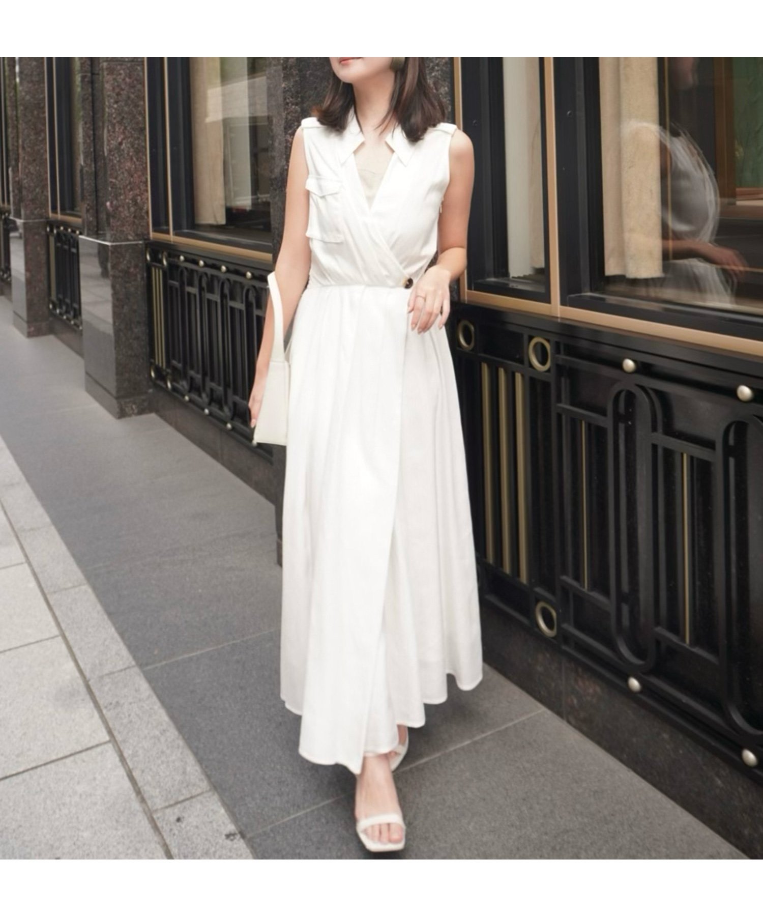 【アニュアンス/anuans】のノースリーブトレンチディティールワンピース インテリア・キッズ・メンズ・レディースファッション・服の通販 founy(ファニー) 　ファッション　Fashion　レディースファッション　Fashion for Women　ワンピース　Dresses　カシュクール　Wrap Design　デニム　Denim, Jeans Material　ノースリーブ　Sleeveless, No-Sleeve　夏　Summer　WHITE|ID: prp329100004816879 ipo3291000000034988137