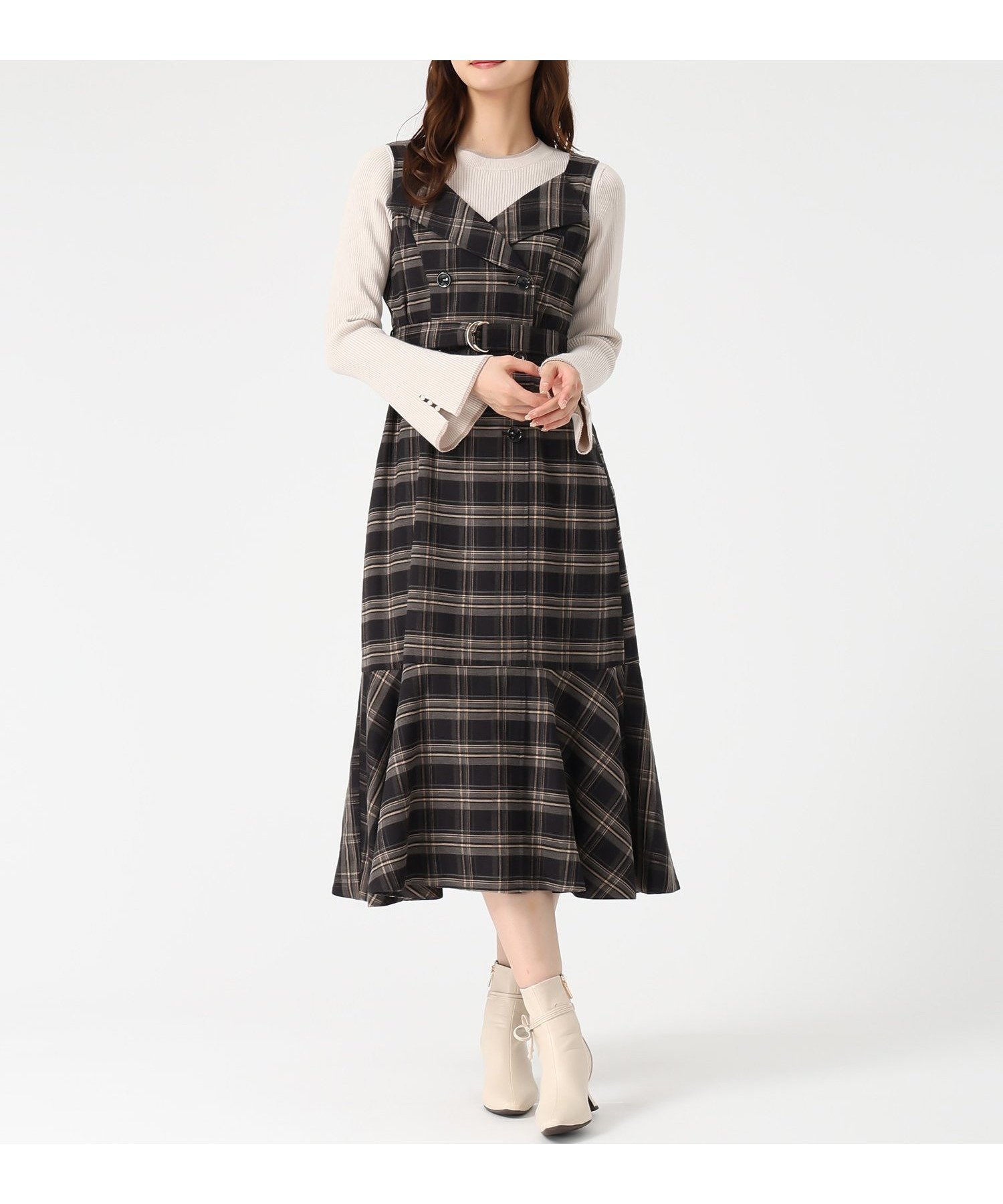 【ミッシュマッシュ/MISCH MASCH】のMM547414 チェックトレンチジャンスカ インテリア・キッズ・メンズ・レディースファッション・服の通販 founy(ファニー) 　ファッション　Fashion　レディースファッション　Fashion for Women　チェック　Check, Plaid, Tartan　トレンチ　Trench, Trench Coat　チャコールグレー|ID: prp329100004816899 ipo3291000000034988324