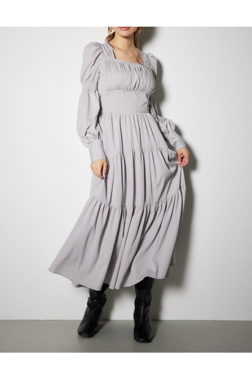 【リエンダ/rienda】のサイドリボンフレアワンピース インテリア・キッズ・メンズ・レディースファッション・服の通販 founy(ファニー) 　ファッション　Fashion　レディースファッション　Fashion for Women　ワンピース　Dresses　コルセット　Corset, Bustier　ショート　Short, Short Length　ドレス　Dress, One-Piece　リボン　Ribbon, Bow　羽織　Haori, Light Jacket　GRY|ID: prp329100004817339 ipo3291000000034993763