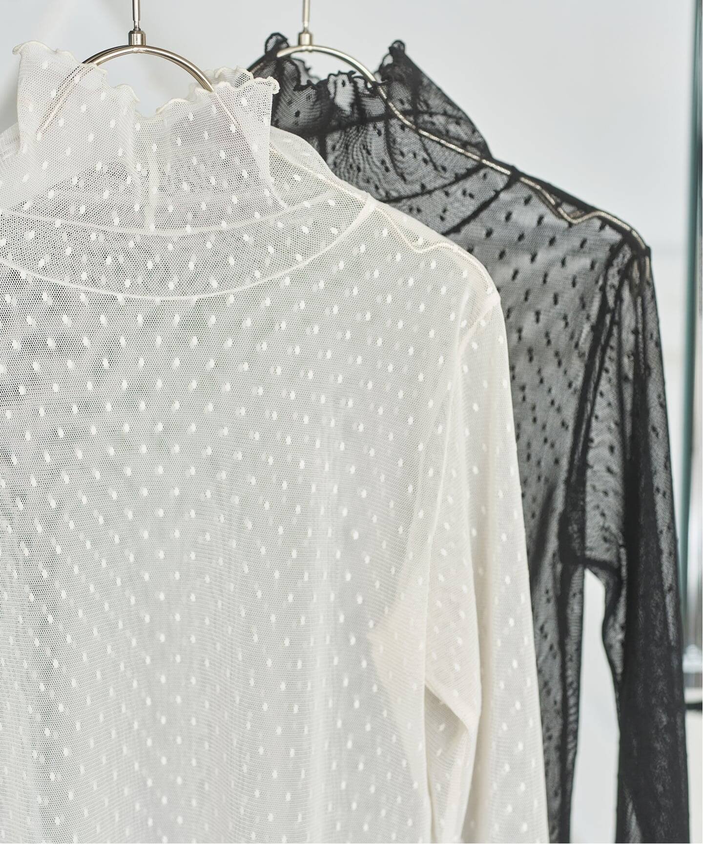 【スピック&スパン/Spick & Span】の《追加》ドットチュールハイネックプルオーバー インテリア・キッズ・メンズ・レディースファッション・服の通販 founy(ファニー) 　ファッション　Fashion　レディースファッション　Fashion for Women　トップス・カットソー　Cut & Sew Tops　カジュアルプルオーバー・ニットトップス　Pullovers & Knit Tops / Casual Pullovers　ホワイト A|ID: prp329100004817366 ipo3291000000034994077
