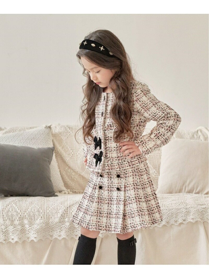 【ローラ/Rora / KIDS】のレトロ ツイード 上下セット インテリア・キッズ・メンズ・レディースファッション・服の通販 founy(ファニー) 　ファッション　Fashion　キッズファッション　Fashion for Kids　アクセサリー　Fashion Accessories　クラシカル　Classical, Vintage-Inspired　クール　Cool, Chic　シンプル　Simple, Minimal　スーツ　Suit, Formalwear　セットアップ　Set-Up, Coordinated Outfit　ソックス　Socks, Hosiery　ツイード　Twill, Twill Weave　デニム　Denim, Jeans Material　ハンド　Hand, Handmade　フォーマル　Formal, Dressy　ベルベット　Velvet, Velvety　モノトーン　Monotone, Black and White　リボン　Ribbon, Bow　おすすめ　Recommended / Our Picks　エレガント 上品　Elegant　セレモニー　Ceremony　入学式　Entrance Ceremony　結婚式　Wedding　オフホワイト|ID: prp329100004817459 ipo3291000000034995323