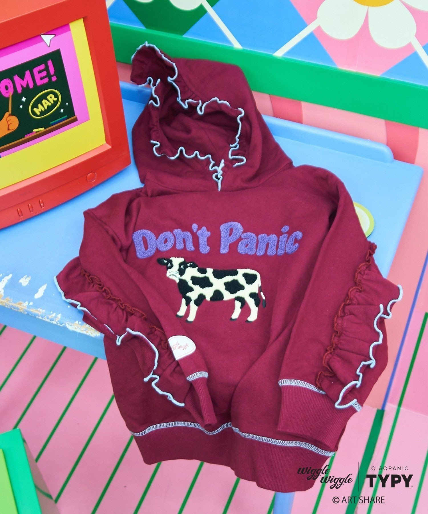 【チャオパニックティピー/CIAOPANIC TYPY】の【wigglewiggle】アソート柄メロウフーディー インテリア・キッズ・メンズ・レディースファッション・服の通販 founy(ファニー) 　ファッション　Fashion　レディースファッション　Fashion for Women　カラフル　Colorful Design　カーゴパンツ　Cargo Pants, Utility Pants　キャップ　Cap, Baseball Cap　キャラクター　Character, Licensed Characters　スニーカー　Sneakers, Trainers　チャーム　Charm, Pendant　デニム　Denim, Jeans Material　人気　Popular, Best Seller　バランス　Balance, Style Balance　フリル　Frill, Ruffle　フロント　Front, Front Design　ベビー　Baby, Babywear　ボトム　Bottoms, Lower Wear　モチーフ　Motif, Design Theme　ワイド　Wide, Wide Fit　おすすめ　Recommended / Our Picks　バーガンディー|ID: prp329100004817472 ipo3291000000034995515