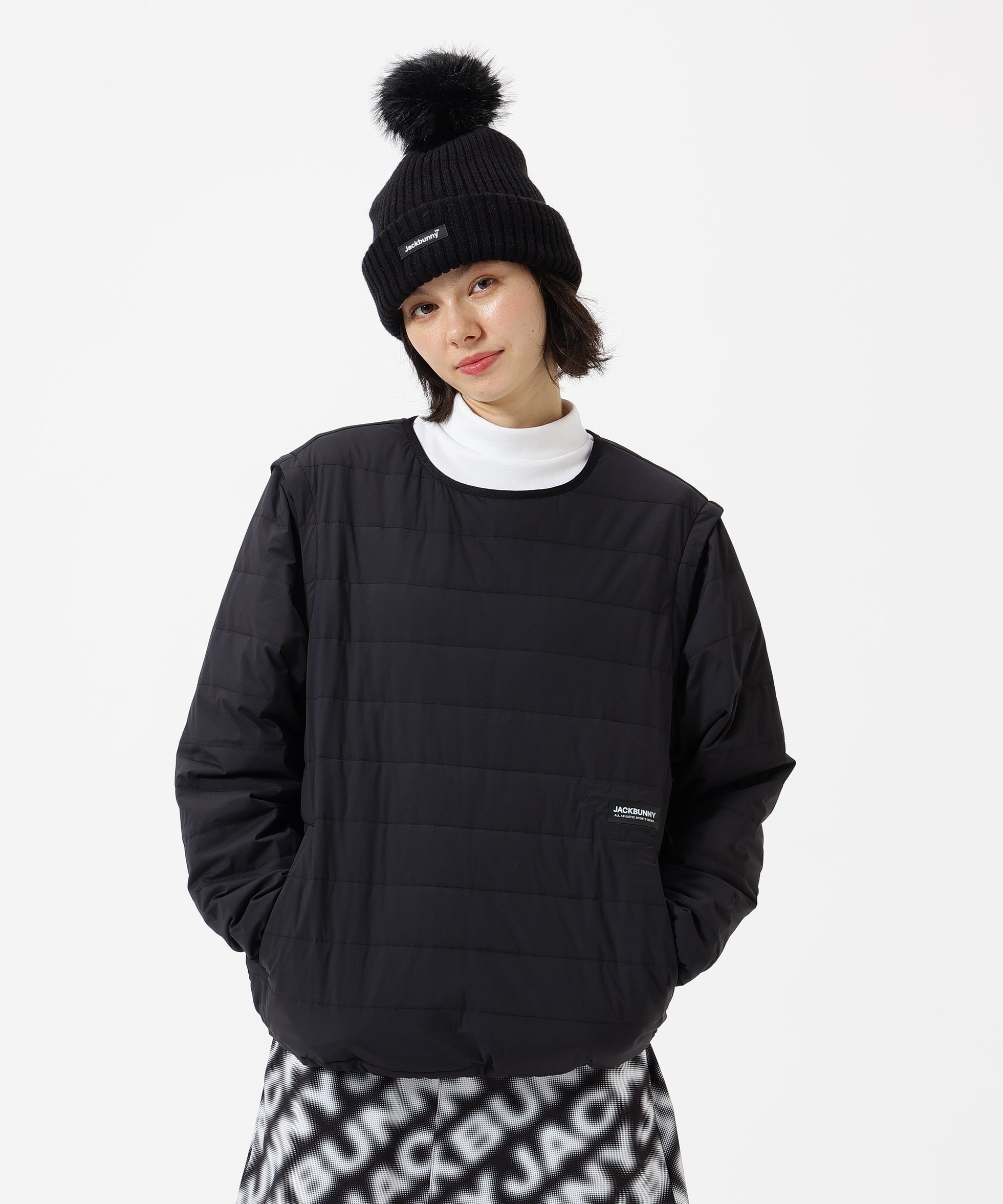 【ジャックバニー/Jack Bunny】のストレッチタフタ中綿スニードジャック インテリア・キッズ・メンズ・レディースファッション・服の通販 founy(ファニー) 　ファッション　Fashion　レディースファッション　Fashion for Women　おすすめ　Recommended / Our Picks　アウトドア　Outdoor Clothing　ゴルフ　Golf　ストレッチ　Stretch, Stretchy Fabric　タフタ　Taffeta, Structured Fabric　ドローコード　Drawcord, Drawstring Cord　ベスト　Vest, Waistcoat　防寒　Cold Protection, Winter-Ready　ブラック|ID: prp329100004817562 ipo3291000000034996698