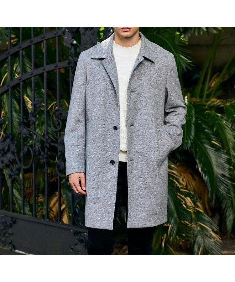 【タケオキクチ/TAKEO KIKUCHI / MEN】のカシミヤブレンド ビーバー調ステンカラーコート インテリア・キッズ・メンズ・レディースファッション・服の通販 founy(ファニー) 　ファッション　Fashion　メンズファッション　Fashion for Men　スタイリッシュ　Stylish, Fashionable　スマート　Smart, Elegant　スーツ　Suit, Formalwear　タートル　Turtleneck, Turtle Collar　定番　Standard, Basic Item　パターン　Pattern, Design Print　ポケット　Pocket, Pocket Detail　マフラー　Scarf, Muffler　無地　Plain, Solid Color　冬　Winter / This Winter　おすすめ　Recommended / Our Picks　エレガント 上品　Elegant　ビジネス 仕事 通勤　Business / Work / Commuting　ライトグレー|ID: prp329100004817588 ipo3291000000034997026