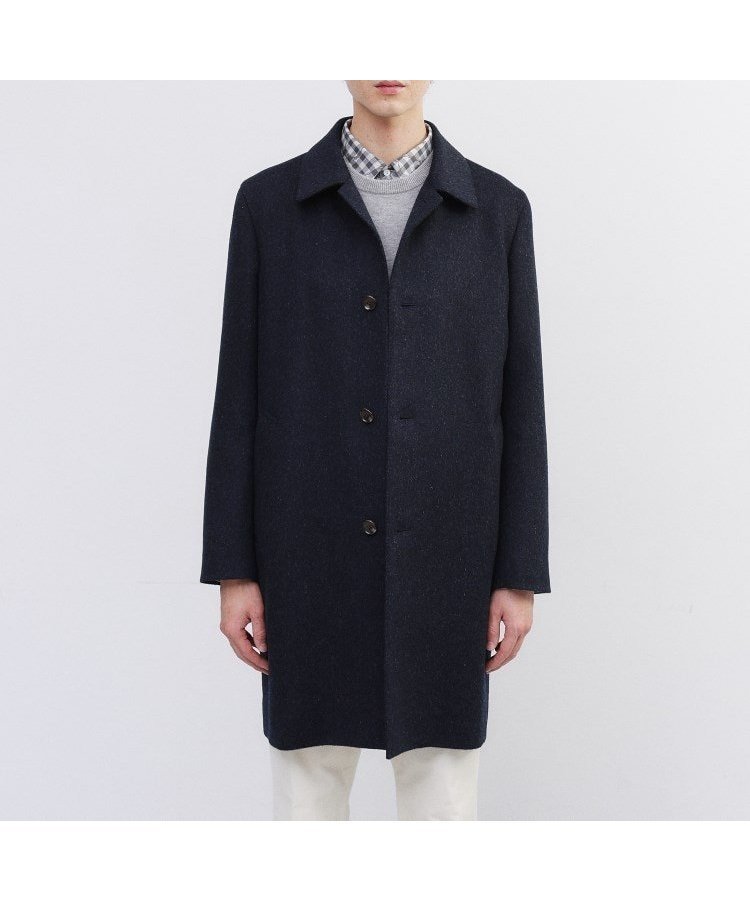 【タケオキクチ/TAKEO KIKUCHI / MEN】のカシミヤブレンド ビーバー調ステンカラーコート インテリア・キッズ・メンズ・レディースファッション・服の通販 founy(ファニー) 　ファッション　Fashion　メンズファッション　Fashion for Men　スタイリッシュ　Stylish, Fashionable　スマート　Smart, Elegant　スーツ　Suit, Formalwear　タートル　Turtleneck, Turtle Collar　定番　Standard, Basic Item　パターン　Pattern, Design Print　ポケット　Pocket, Pocket Detail　マフラー　Scarf, Muffler　無地　Plain, Solid Color　冬　Winter / This Winter　おすすめ　Recommended / Our Picks　エレガント 上品　Elegant　ビジネス 仕事 通勤　Business / Work / Commuting　ブルー|ID: prp329100004817588 ipo3291000000034997032