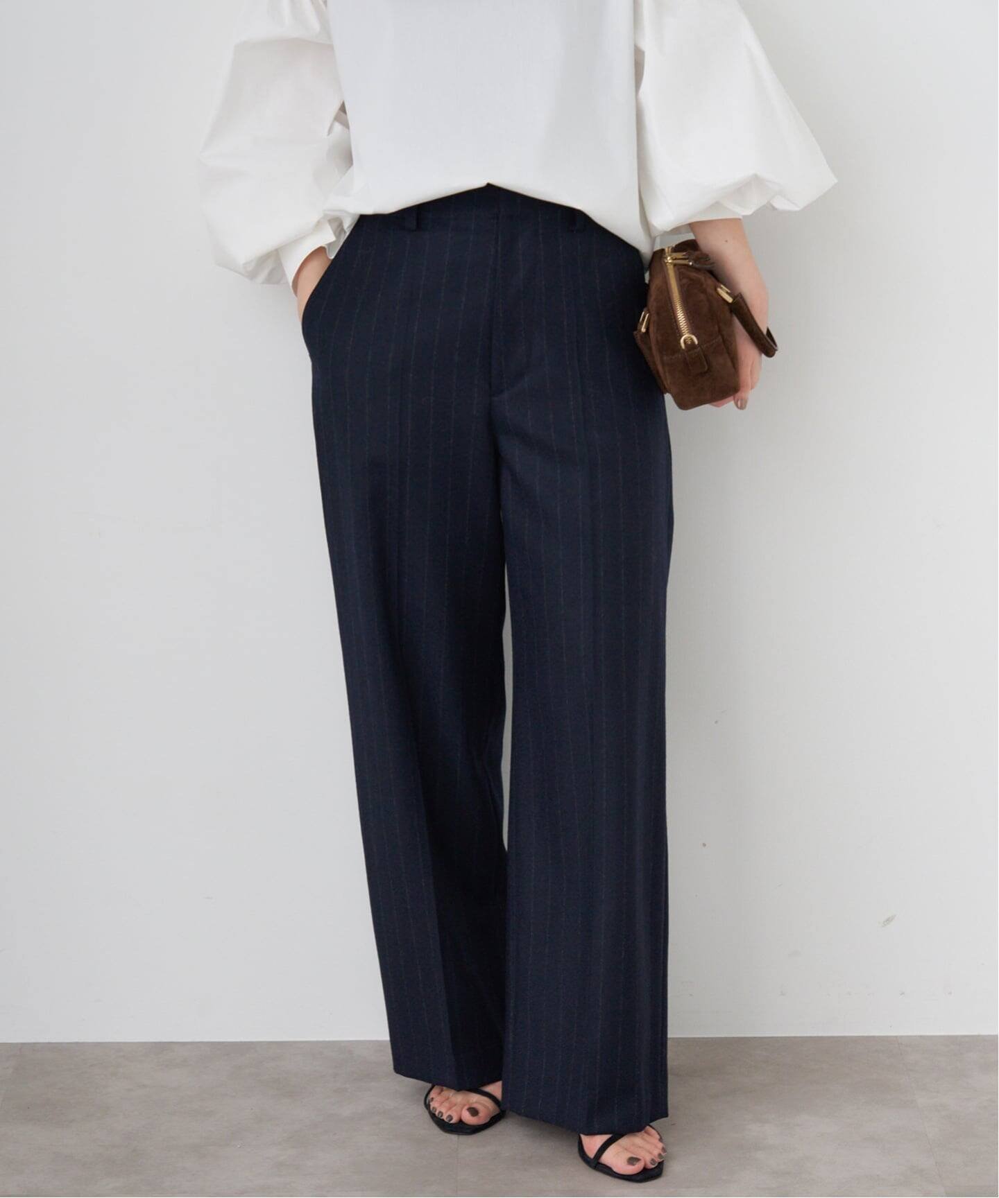 【イエナ/IENA】のフランネルワイドストレートパンツ インテリア・キッズ・メンズ・レディースファッション・服の通販 founy(ファニー) 　ファッション　Fashion　レディースファッション　Fashion for Women　パンツ　Pants & Trousers　2025年　2025　2025-2026秋冬・A/W　Autumn/Winter 2025–26 AW25–26　クラシック　Classic, Timeless Style　ストライプ　Stripe, Striped Pattern　ストレート　Straight, Straight Cut　A/W・秋冬　Autumn/Winter　ネイビー A|ID: prp329100004817665 ipo3291000000034998046