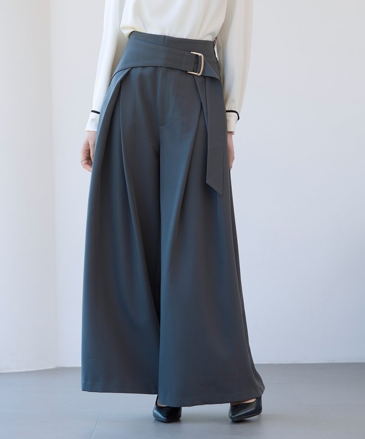【セゾンドパピヨン/SAISON DE PAPILLON】の太めの飾りベルトワイドスラックスパンツ 人気、トレンドファッション・服の通販 founy(ファニー) 　ファッション　Fashion　レディースファッション　Fashion for Women　パンツ　Pants & Trousers　ベルト&ウエストマーク　Belts & Waist Accessories　ダブル　Double, Double-Breasted　フレア　Flare, Flared　フロント　Front, Front Design　ラップ　Wrap, Wrap Design　ロング　Long, Long-Length　 other-1|ID: prp329100004817702 ipo3291000000034998533