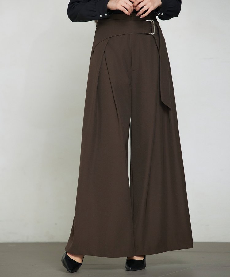 【セゾンドパピヨン/SAISON DE PAPILLON】の太めの飾りベルトワイドスラックスパンツ インテリア・キッズ・メンズ・レディースファッション・服の通販 founy(ファニー) 　ファッション　Fashion　レディースファッション　Fashion for Women　パンツ　Pants & Trousers　ベルト&ウエストマーク　Belts & Waist Accessories　ダブル　Double, Double-Breasted　フレア　Flare, Flared　フロント　Front, Front Design　ラップ　Wrap, Wrap Design　ロング　Long, Long-Length　チョコ|ID: prp329100004817702 ipo3291000000034998535