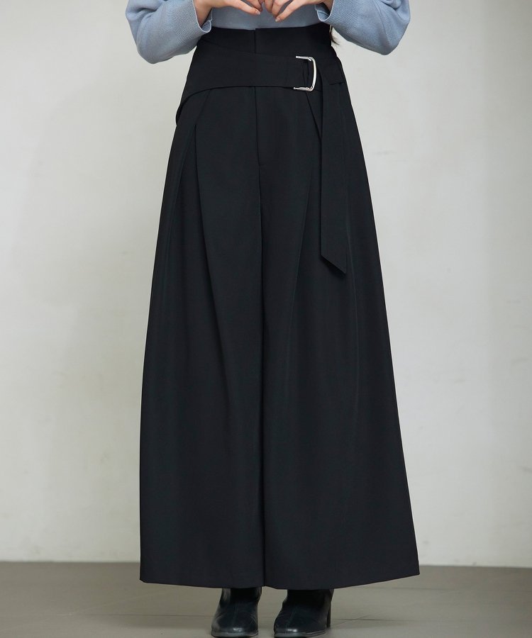 【セゾンドパピヨン/SAISON DE PAPILLON】の太めの飾りベルトワイドスラックスパンツ インテリア・キッズ・メンズ・レディースファッション・服の通販 founy(ファニー) 　ファッション　Fashion　レディースファッション　Fashion for Women　パンツ　Pants & Trousers　ベルト&ウエストマーク　Belts & Waist Accessories　ダブル　Double, Double-Breasted　フレア　Flare, Flared　フロント　Front, Front Design　ラップ　Wrap, Wrap Design　ロング　Long, Long-Length　ブラック|ID: prp329100004817702 ipo3291000000034998536