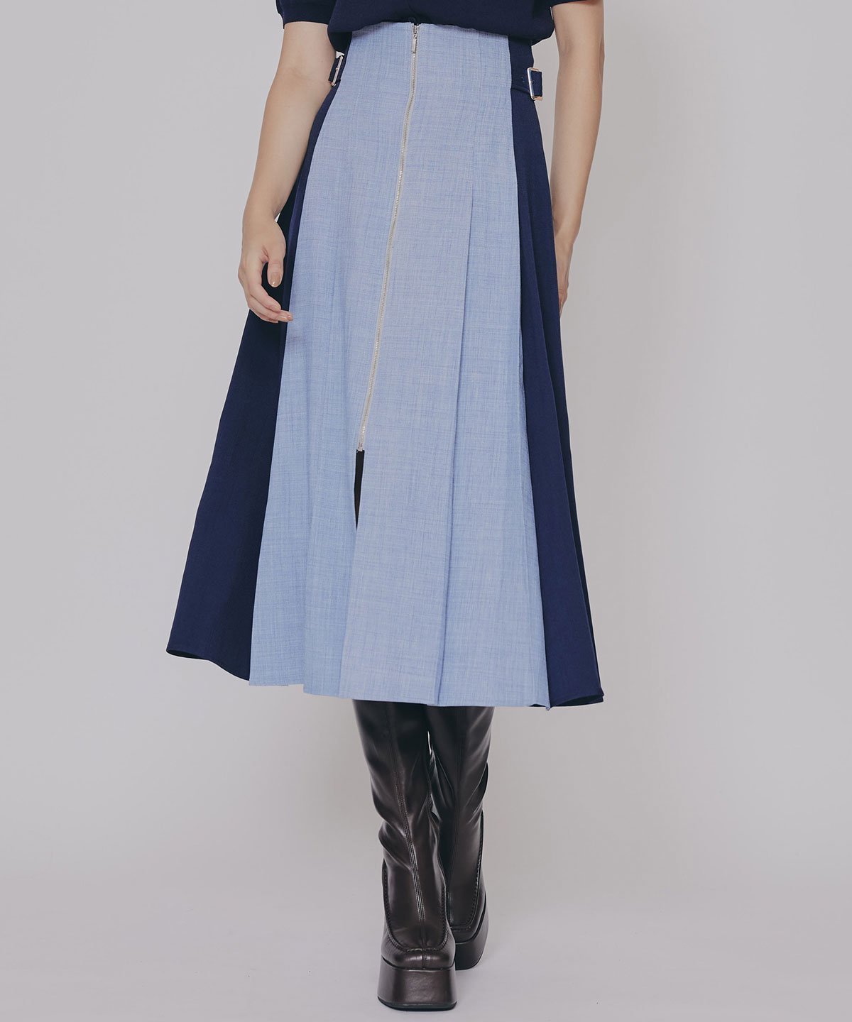 【レディアゼル/REDYAZEL】のフロントジップバイカラーミディスカート インテリア・キッズ・メンズ・レディースファッション・服の通販 founy(ファニー) 　ファッション　Fashion　レディースファッション　Fashion for Women　スカート　Skirts　シンプル　Simple, Minimal　トレンド　Trend, Trending Now　バランス　Balance, Style Balance　フロント　Front, Front Design　エレガント 上品　Elegant　切替　Switching, Contrast Panel　グレンチェック|ID: prp329100004817751 ipo3291000000034999214