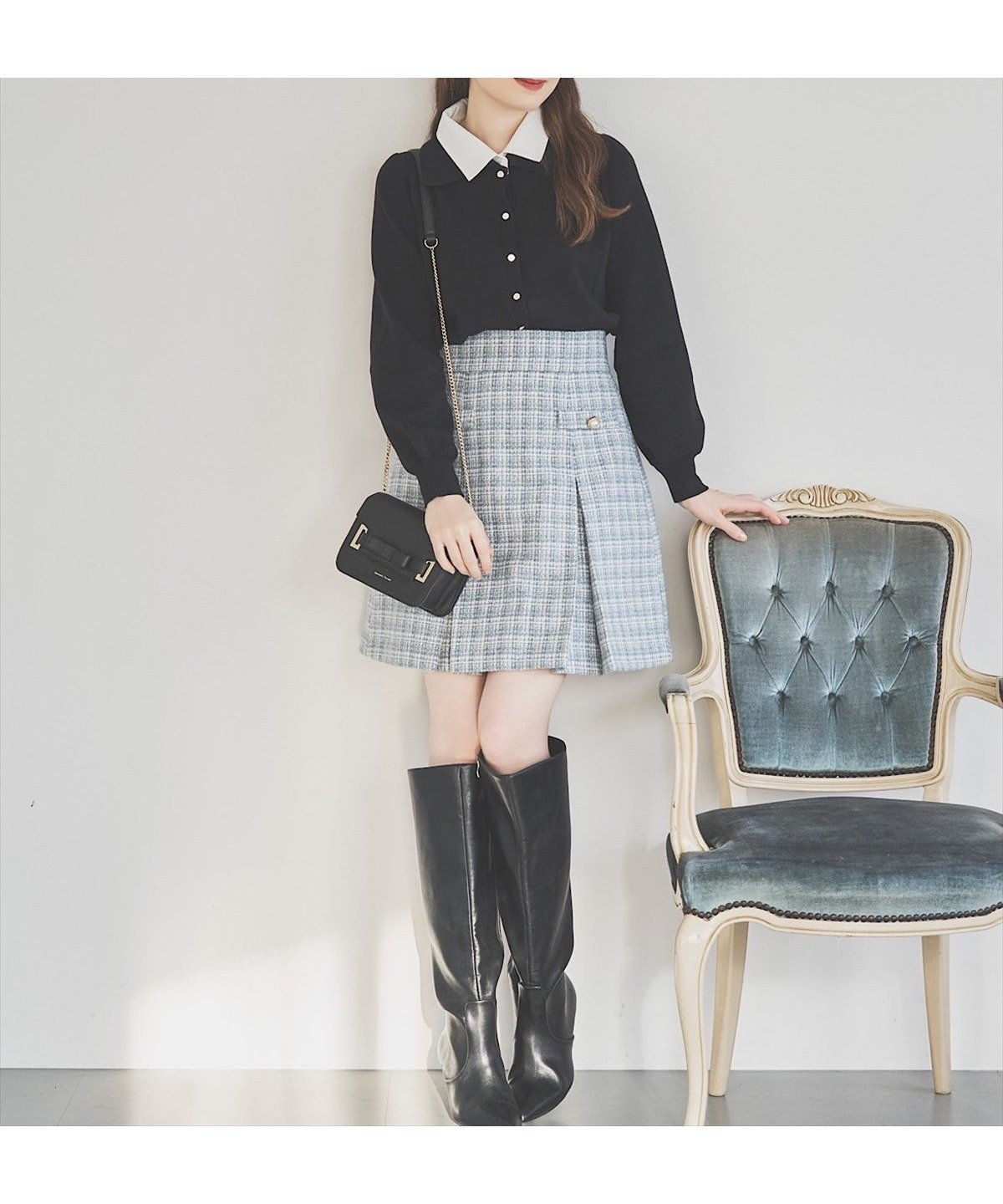 【スウィングル/Swingle】のツイードタックミニスカート インテリア・キッズ・メンズ・レディースファッション・服の通販 founy(ファニー) 　ファッション　Fashion　レディースファッション　Fashion for Women　スカート　Skirts　ミニスカート　Mini Skirts　ツイード　Twill, Twill Weave　パール　Pearl, Pearl Accent　プリーツ　Pleats, Pleated　ボックス　Boxy, Box Shape　ポケット　Pocket, Pocket Detail　ミニスカート　Mini Skirt, Short Skirt　エレガント 上品　Elegant　紺系チェック|ID: prp329100004817752 ipo3291000000034999220