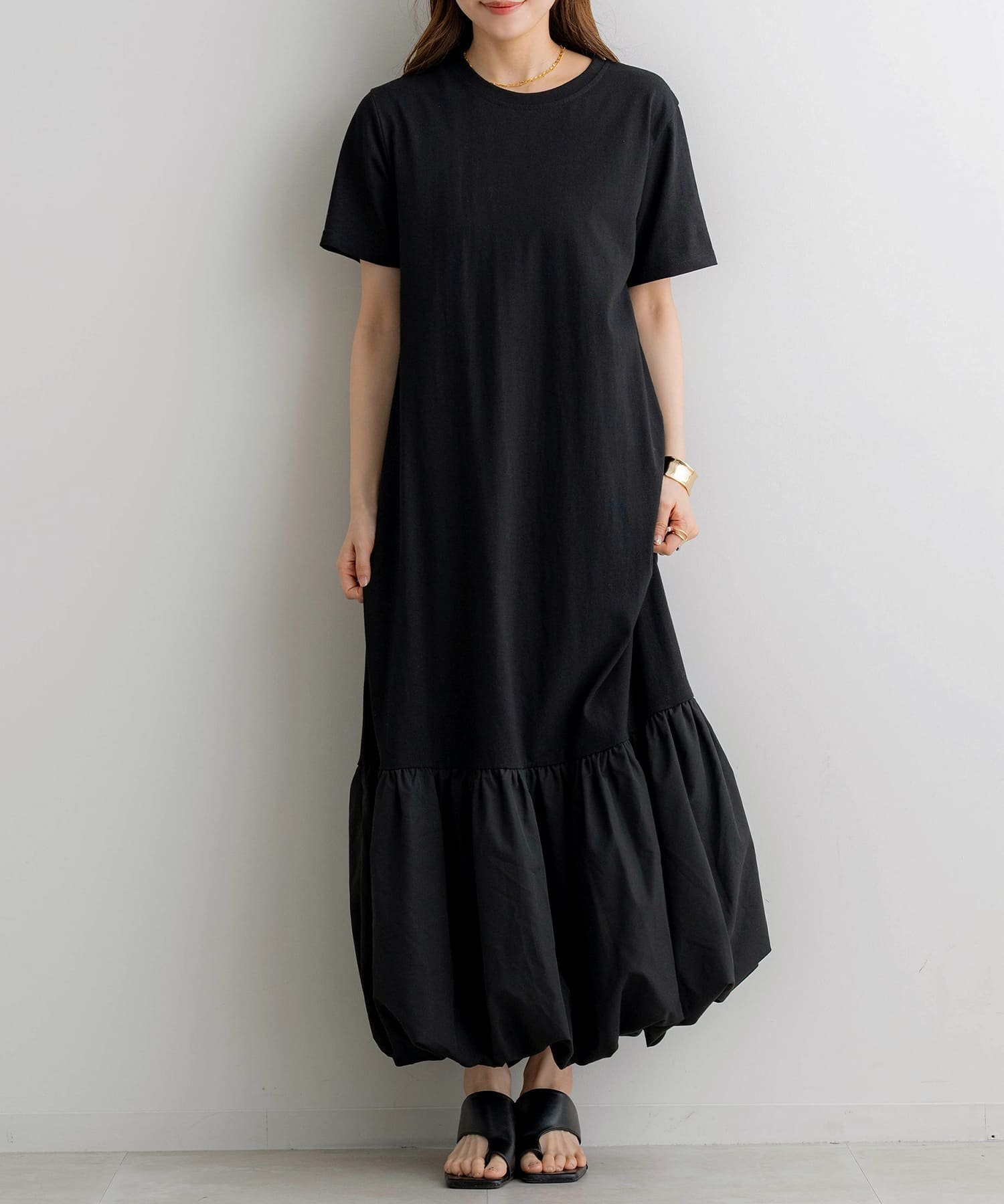 【ノアル/NOAHL】のドッキングバルーンワンピース インテリア・キッズ・メンズ・レディースファッション・服の通販 founy(ファニー) 　ファッション　Fashion　レディースファッション　Fashion for Women　ワンピース　Dresses　カットソー　Cut and Sewn Top　ドッキング　Docking, Mixed Material　バルーン　Balloon, Balloon Silhouette　ポケット　Pocket, Pocket Detail　ブラック|ID: prp329100004817779 ipo3291000000034999562