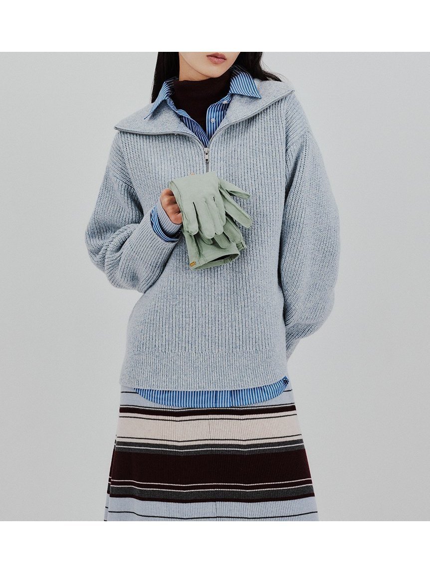 【ミラオーウェン/Mila Owen】の【WEB限定】【ウォッシャブル】衿付スキッパーニットプルオーバー インテリア・キッズ・メンズ・レディースファッション・服の通販 founy(ファニー) 　ファッション　Fashion　レディースファッション　Fashion for Women　トップス・カットソー　Cut & Sew Tops　ニット　Knit Tops & Sweaters　カジュアルプルオーバー・ニットトップス　Pullovers & Knit Tops / Casual Pullovers　ウォッシャブル　Machine Washable　カットソー　Cut and Sewn Top　ジップ　Zip, Zipper　スキッパー　Skipper, Open Collar　スマート　Smart, Elegant　トレンド　Trend, Trending Now　おすすめ　Recommended / Our Picks　LBLU[081]|ID: prp329100004817784 ipo3291000000034999650