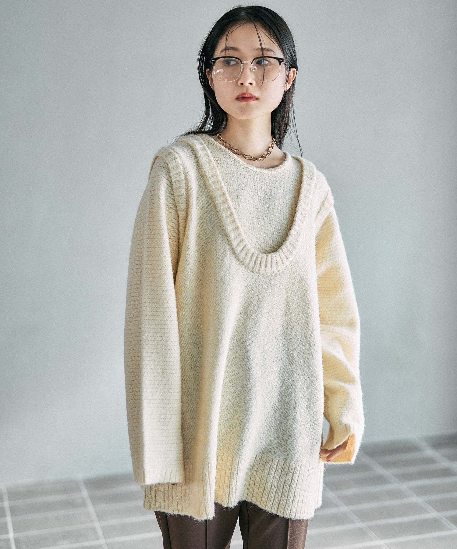 【レプシィム ローリーズファーム/LEPSIM LOWRYS FARM】の5ゲージレイヤーライクロングプルオーバー インテリア・キッズ・メンズ・レディースファッション・服の通販 founy(ファニー) 　ファッション　Fashion　レディースファッション　Fashion for Women　トップス・カットソー　Cut & Sew Tops　ベスト&ジレ / 重ね着スタイル　Vests & Gilets　カジュアルプルオーバー・ニットトップス　Pullovers & Knit Tops / Casual Pullovers　おすすめ　Recommended / Our Picks　トレンド　Trend, Trending Now　バランス　Balance, Style Balance　ベスト　Vest, Waistcoat　クリームイエロー61|ID: prp329100004817792 ipo3291000000034999788