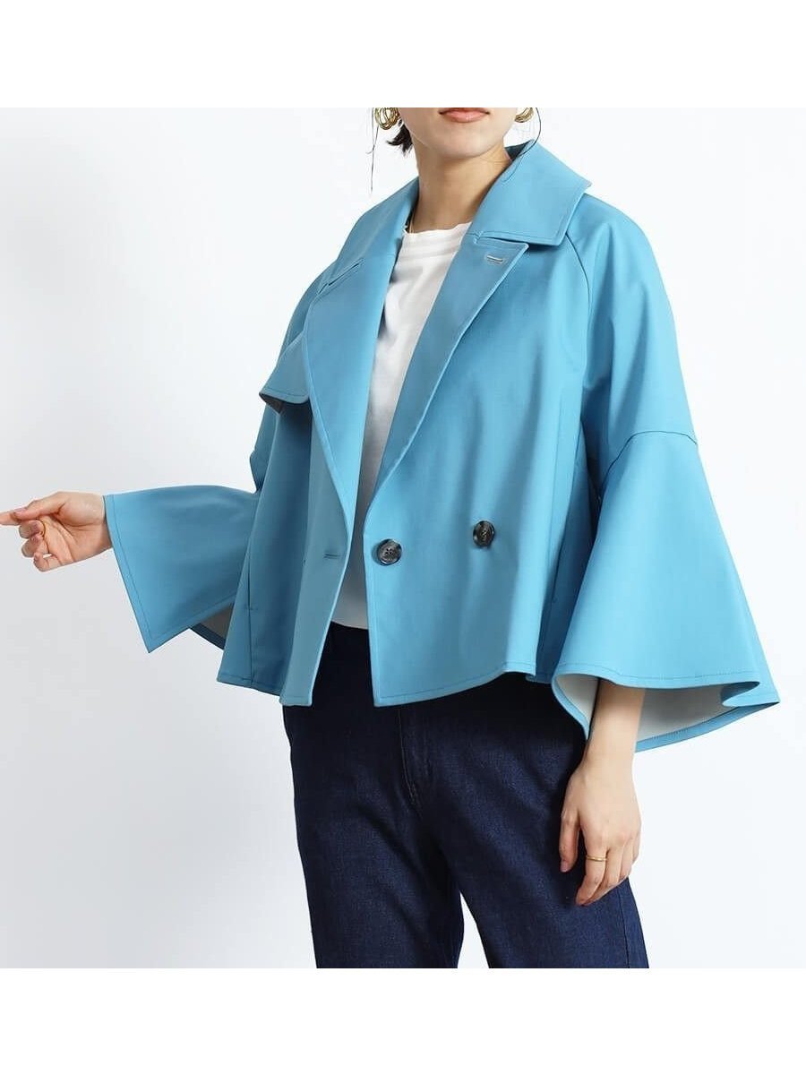 【ヴァン/Vin】のフレアスリーブショートアウター インテリア・キッズ・メンズ・レディースファッション・服の通販 founy(ファニー) 　ファッション　Fashion　レディースファッション　Fashion for Women　アウター　Coat / Outerwear Collection　インナー　Innerwear　ショート　Short, Short Length　スリット　Slit, Slit Detail　スリーブ　Sleeve, Long Sleeve / Short Sleeve　バランス　Balance, Style Balance　フレア　Flare, Flared　ボンディング　Bonding, Bonded Fabric　ワイド　Wide, Wide Fit　ブルー|ID: prp329100004817795 ipo3291000000034999824