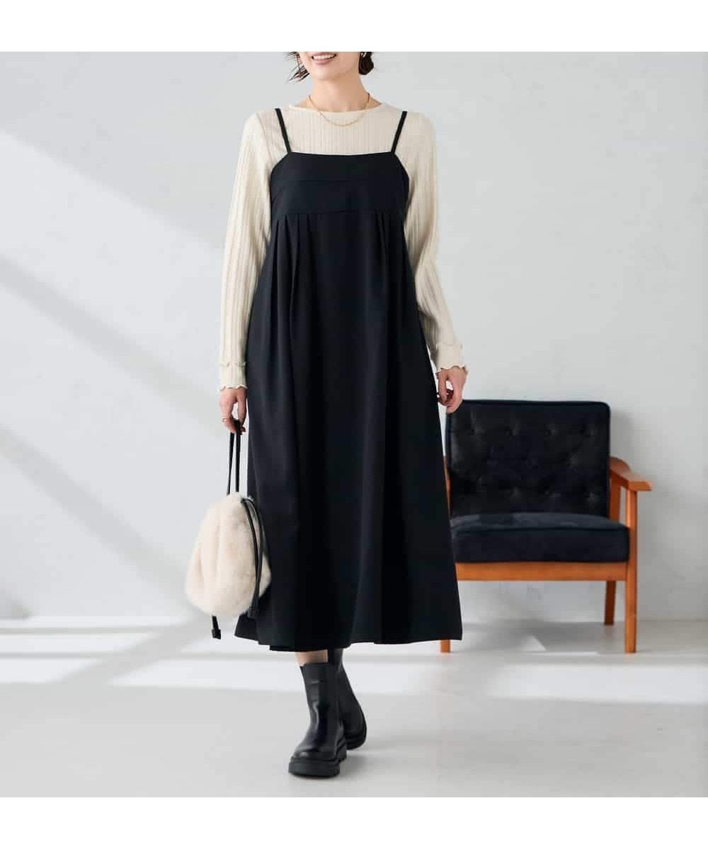 【アー ヴェー ヴェー/a.v.v】の【洗える】バックオープンキャミワンピース インテリア・キッズ・メンズ・レディースファッション・服の通販 founy(ファニー) 　ファッション　Fashion　レディースファッション　Fashion for Women　ワンピース　Dresses　キャミソールワンピース　Camisole Dresses　インナー　Innerwear　春　Spring　洗える　Machine Washable　秋　Autumn　キャミワンピース　Cami Dress, Slip Dress　楽ちん　Easy Fit, Comfortable　冬　Winter / This Winter　再入荷　Restock / Back in Stock　おすすめ　Recommended / Our Picks　夏　Summer　ブラック|ID: prp329100004817797 ipo3291000000034999856