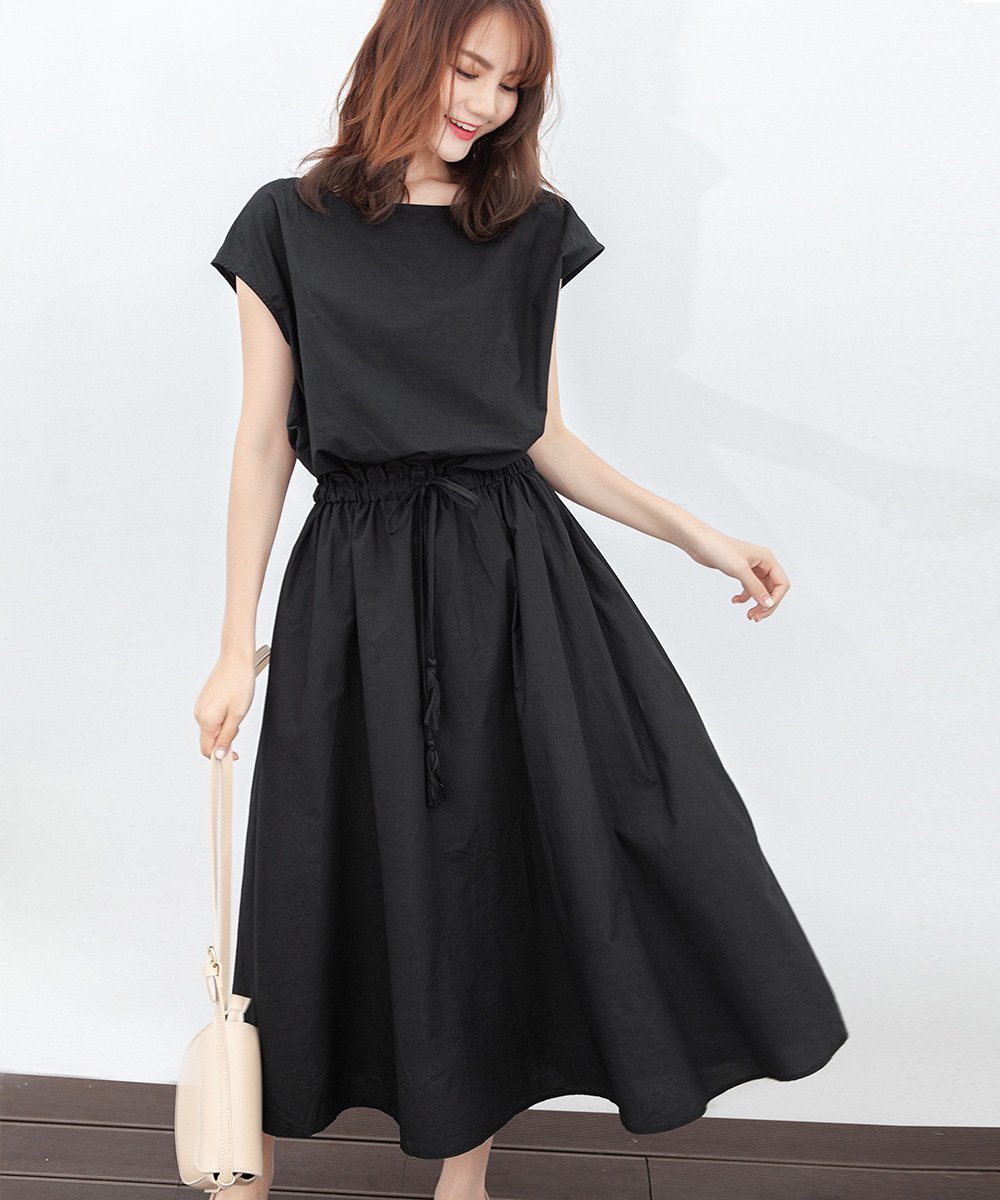 【ミニミニストア/miniministore】のリネンワンピース フレンチスリーブ インテリア・キッズ・メンズ・レディースファッション・服の通販 founy(ファニー) 　ファッション　Fashion　レディースファッション　Fashion for Women　ワンピース　Dresses　オレンジ　Orange　春　Spring　スリーブ　Sleeve, Long Sleeve / Short Sleeve　ドローストリング　Drawstring, Pull Cord　フェミニン　Feminine, Girly　フレンチ　French, French Style　半袖　Short Sleeve, Half Sleeve　リネン　Linen, Linen Fabric　ロング　Long, Long-Length　S/S・春夏　SS, Spring/Summer, Warm Season　夏　Summer　エレガント 上品　Elegant　ブラック|ID: prp329100004817803 ipo3291000000034999995