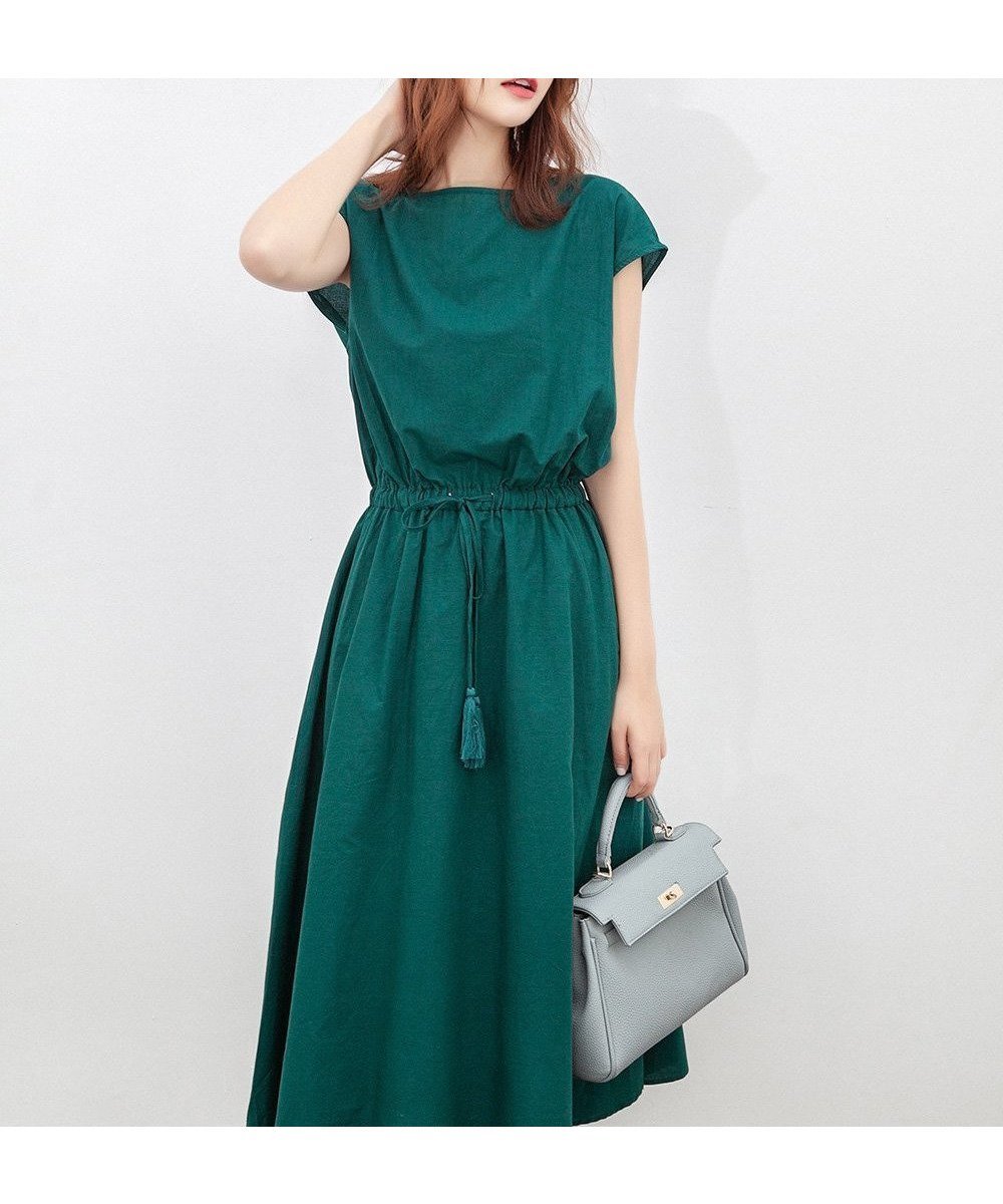 【ミニミニストア/miniministore】のリネンワンピース フレンチスリーブ インテリア・キッズ・メンズ・レディースファッション・服の通販 founy(ファニー) 　ファッション　Fashion　レディースファッション　Fashion for Women　ワンピース　Dresses　オレンジ　Orange　春　Spring　スリーブ　Sleeve, Long Sleeve / Short Sleeve　ドローストリング　Drawstring, Pull Cord　フェミニン　Feminine, Girly　フレンチ　French, French Style　半袖　Short Sleeve, Half Sleeve　リネン　Linen, Linen Fabric　ロング　Long, Long-Length　S/S・春夏　SS, Spring/Summer, Warm Season　夏　Summer　エレガント 上品　Elegant　ダークグリーン|ID: prp329100004817803 ipo3291000000034999999