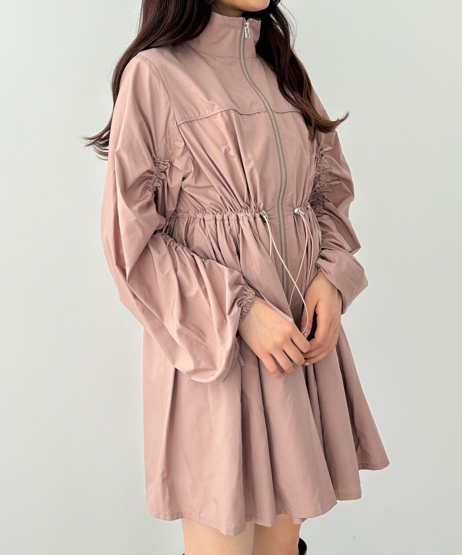 【ヘザー/Heather】のナイロンギャザーミニワンピース インテリア・キッズ・メンズ・レディースファッション・服の通販 founy(ファニー) 　ファッション　Fashion　レディースファッション　Fashion for Women　ワンピース　Dresses　おすすめ　Recommended / Our Picks　パイピング　Piping, Trim Design　ブルゾン　Blouson, Bomber Jacket　ピンク|ID: prp329100004817809 ipo3291000000035000054