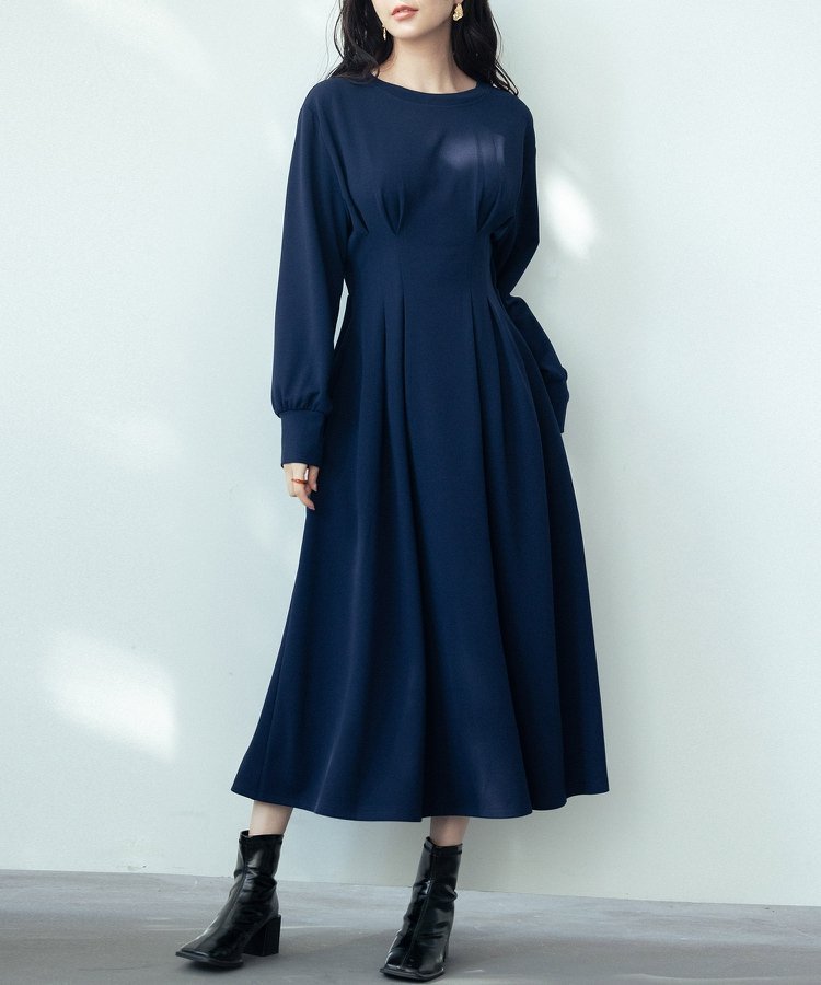 【セゾンドパピヨン/SAISON DE PAPILLON】のタックデザインミモレ丈カットソーワンピース 人気、トレンドファッション・服の通販 founy(ファニー) 　ファッション　Fashion　レディースファッション　Fashion for Women　ワンピース　Dresses　カットソー　Cut and Sewn Top　ショート　Short, Short Length　ストレッチ　Stretch, Stretchy Fabric　ポケット　Pocket, Pocket Detail　エレガント 上品　Elegant　 other-1|ID: prp329100004817812 ipo3291000000035000087