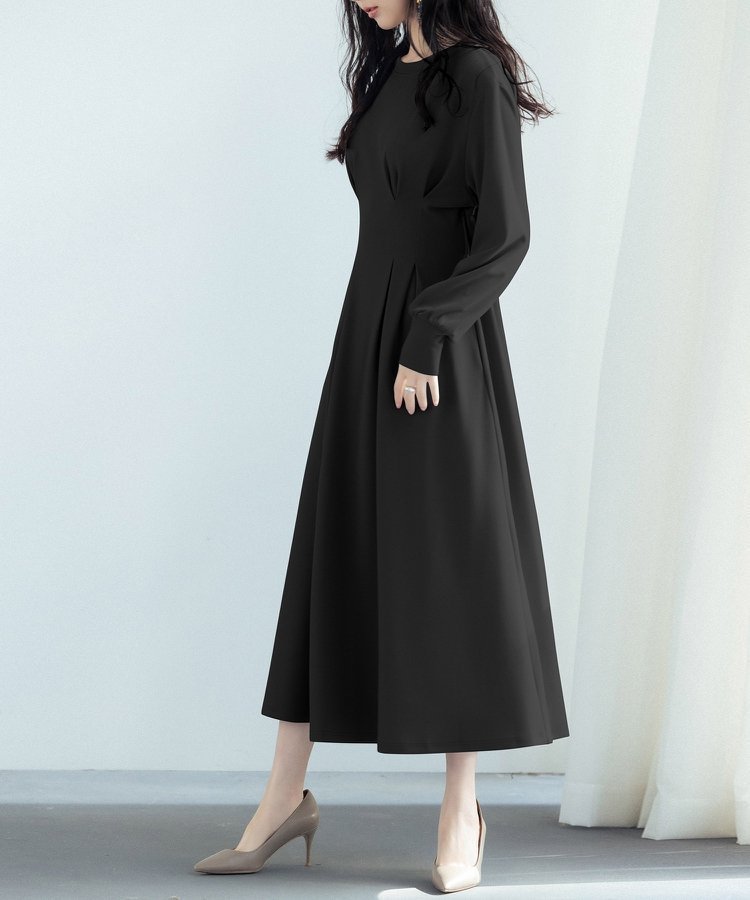 【セゾンドパピヨン/SAISON DE PAPILLON】のタックデザインミモレ丈カットソーワンピース インテリア・キッズ・メンズ・レディースファッション・服の通販 founy(ファニー) 　ファッション　Fashion　レディースファッション　Fashion for Women　ワンピース　Dresses　カットソー　Cut and Sewn Top　ショート　Short, Short Length　ストレッチ　Stretch, Stretchy Fabric　ポケット　Pocket, Pocket Detail　エレガント 上品　Elegant　ブラック|ID: prp329100004817812 ipo3291000000035000093