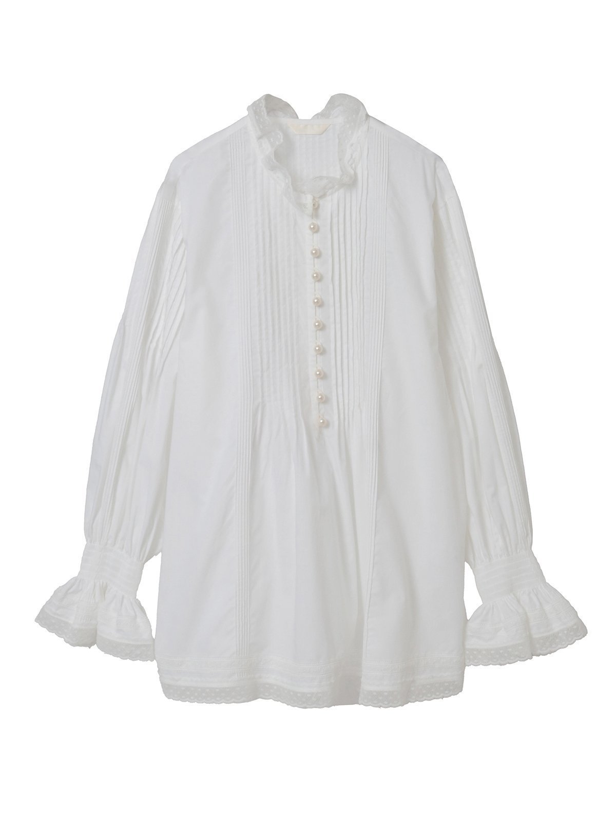 【ピンクハウス/PINK HOUSE】のシルクローンスタンドカラーブラウス インテリア・キッズ・メンズ・レディースファッション・服の通販 founy(ファニー) 　ファッション　Fashion　レディースファッション　Fashion for Women　トップス・カットソー　Cut & Sew Tops　シャツ・ブラウス・オフィスカジュアル　Elegant Blouses & Button-Ups　インド　Indian Textile　ケミカル　Chemical, Chemical Wash　シャーリング　Shirring, Ruched　シルク　Silk, 100% Silk　スタンド　Stand Collar, Upright Stand　タンブラー　Tumbler, Travel Mug　パール　Pearl, Pearl Accent　フォルム　Silhouette, Form　フリル　Frill, Ruffle　レース　Lace, Lace Fabric　エレガント 上品　Elegant　シロ|ID: prp329100004817815 ipo3291000000035000122