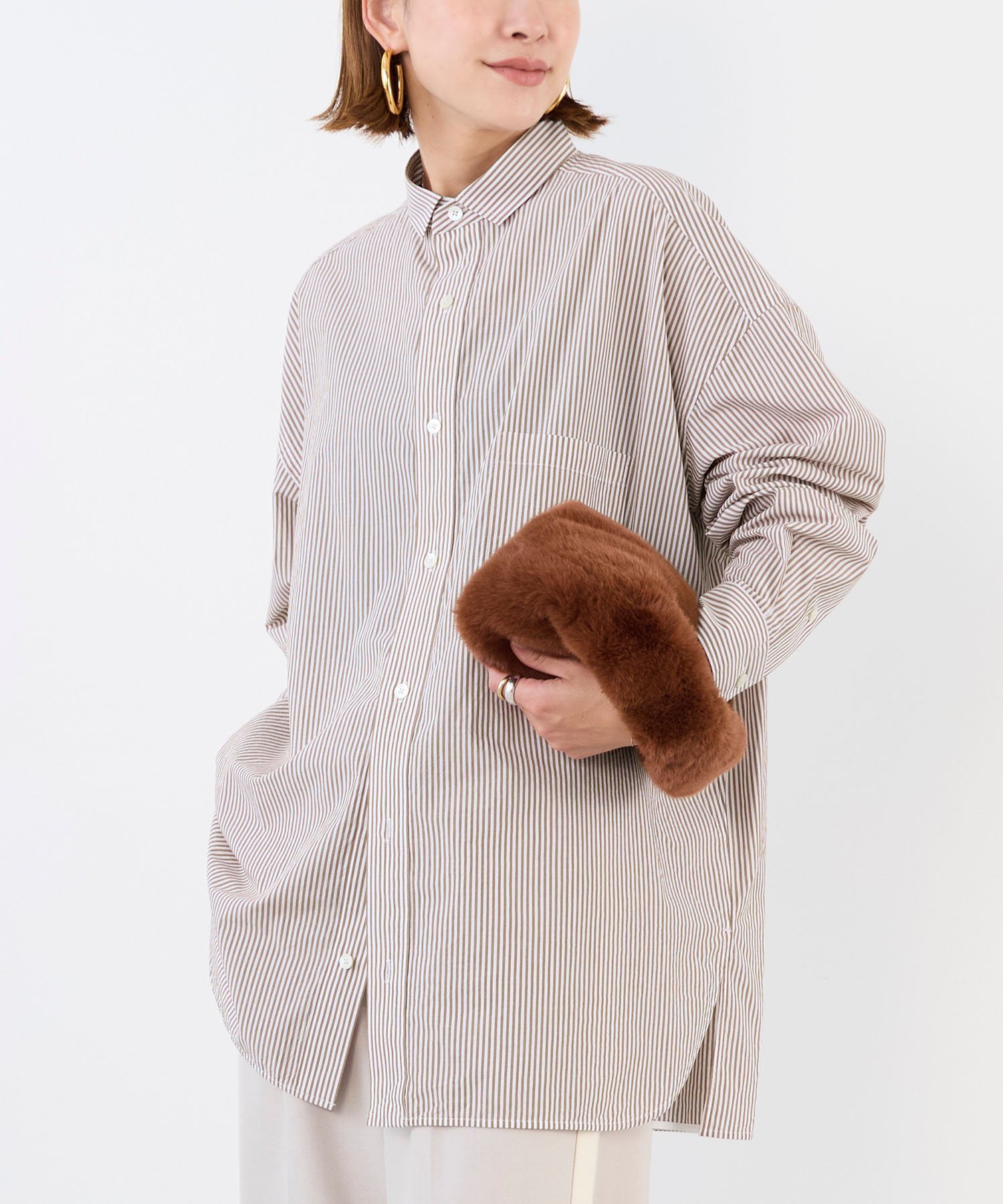 【マイカ ディール/MICA & DEAL】の【TICCA】別注-スクエアビッグシャツ インテリア・キッズ・メンズ・レディースファッション・服の通販 founy(ファニー) 　ファッション　Fashion　レディースファッション　Fashion for Women　トップス・カットソー　Cut & Sew Tops　シャツ・ブラウス・オフィスカジュアル　Elegant Blouses & Button-Ups　インナー　Innerwear　コンパクト　Compact, Small Size　ストライプ　Stripe, Striped Pattern　バランス　Balance, Style Balance　ベーシック　Basic, Essential　ボトム　Bottoms, Lower Wear　別注　Limited Edition, Custom Order　リラックス　Relax, Relaxed Fit　ワーク　Workwear, Utility Style　エレガント 上品　Elegant　BEIGE|ID: prp329100004817826 ipo3291000000035000420