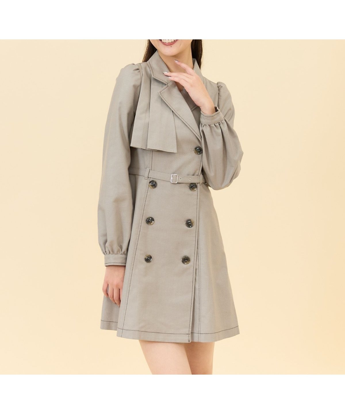 【レディアゼル/REDYAZEL】のダブルボタンジャケットミニワンピース インテリア・キッズ・メンズ・レディースファッション・服の通販 founy(ファニー) 　ファッション　Fashion　レディースファッション　Fashion for Women　アウター　Coat / Outerwear Collection　レディースジャケット・軽アウター　Jackets　おすすめ　Recommended / Our Picks　インナー　Innerwear　ガーリー　Girly, Feminine Style　トレンチ　Trench, Trench Coat　ハイネック　High Neck, Mock Neck　リブニット　Rib Knit, Ribbed Knit　ロング　Long, Long-Length　ベージュ|ID: prp329100004817834 ipo3291000000035000543