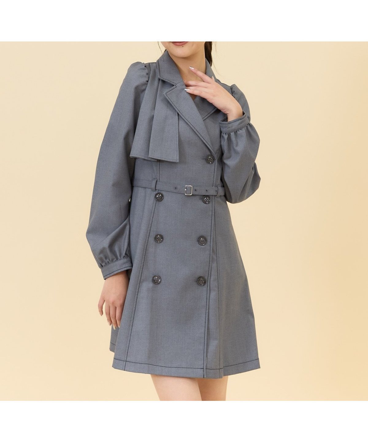 【レディアゼル/REDYAZEL】のダブルボタンジャケットミニワンピース インテリア・キッズ・メンズ・レディースファッション・服の通販 founy(ファニー) 　ファッション　Fashion　レディースファッション　Fashion for Women　アウター　Coat / Outerwear Collection　レディースジャケット・軽アウター　Jackets　おすすめ　Recommended / Our Picks　インナー　Innerwear　ガーリー　Girly, Feminine Style　トレンチ　Trench, Trench Coat　ハイネック　High Neck, Mock Neck　リブニット　Rib Knit, Ribbed Knit　ロング　Long, Long-Length　グレー|ID: prp329100004817834 ipo3291000000035000545